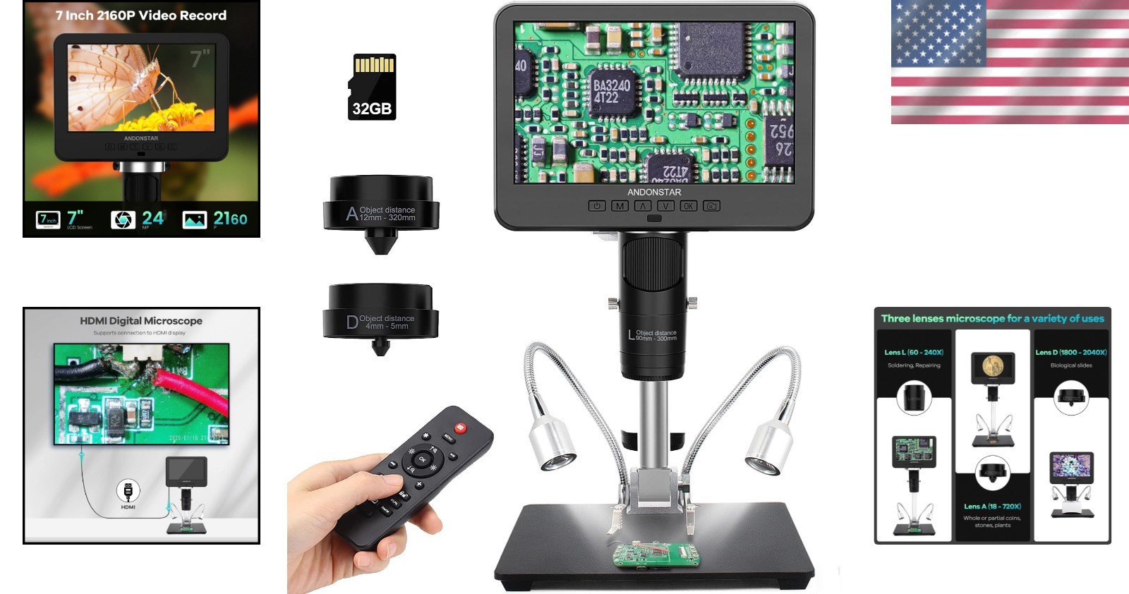 Multi-Lens 7″ LCD Microscope for Electronics Repair