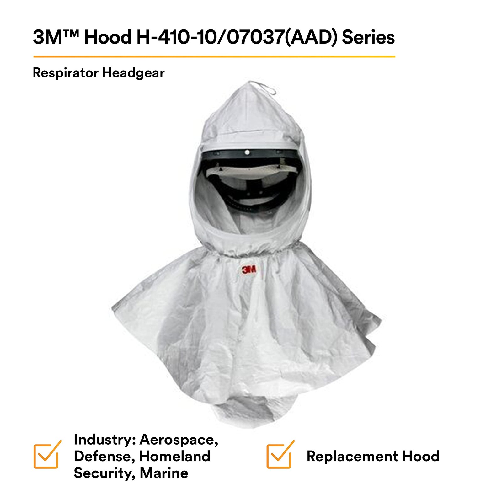 New 3M H-410-10 Replacement Hood with Collar Tychem QC 07037 PAPR Headcover