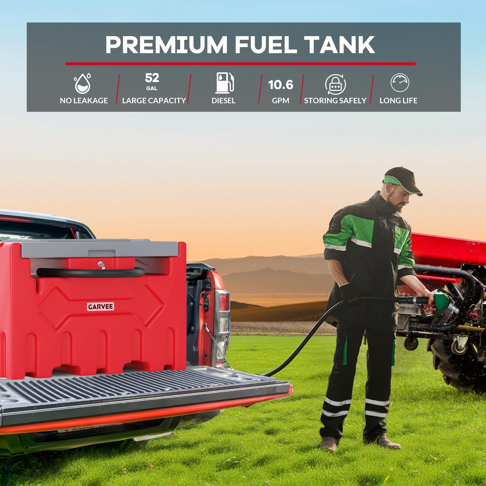 52 gal Portable Diesel Fuel Tank with 12V Electric Transfer Pump High Flow Rate