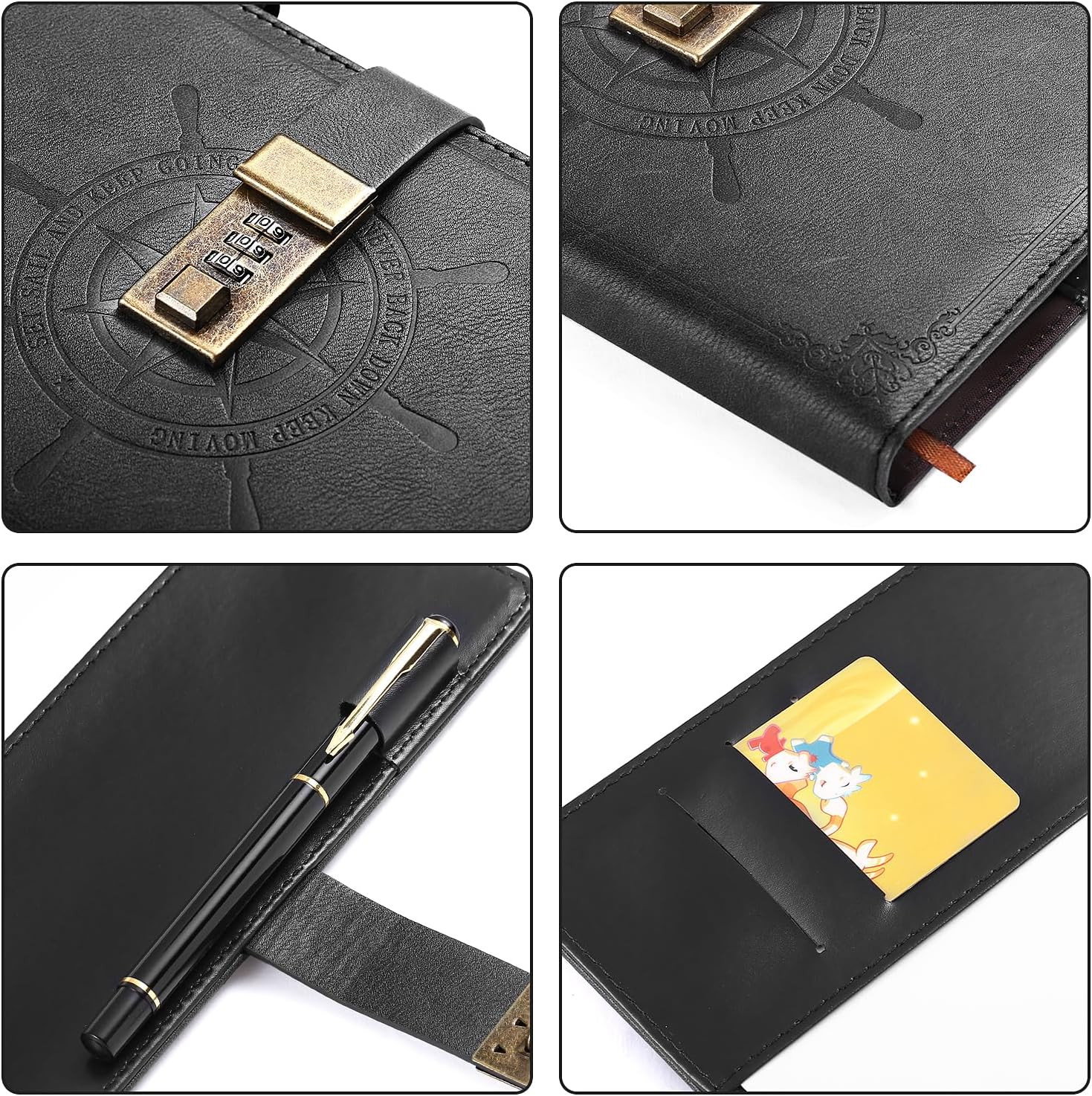 Black Journal with Lock, Refillable Faux Leather Lock Diary Notebooks Planner Or