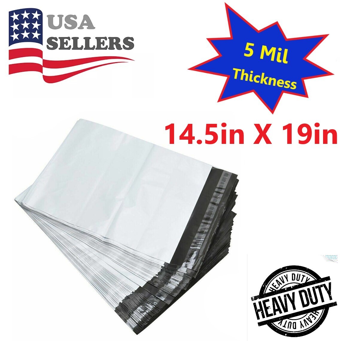 Ultra Heavy Duty 5MIL Poly Mailers Shipping Mailing Poly Bags 14.5in X 19in