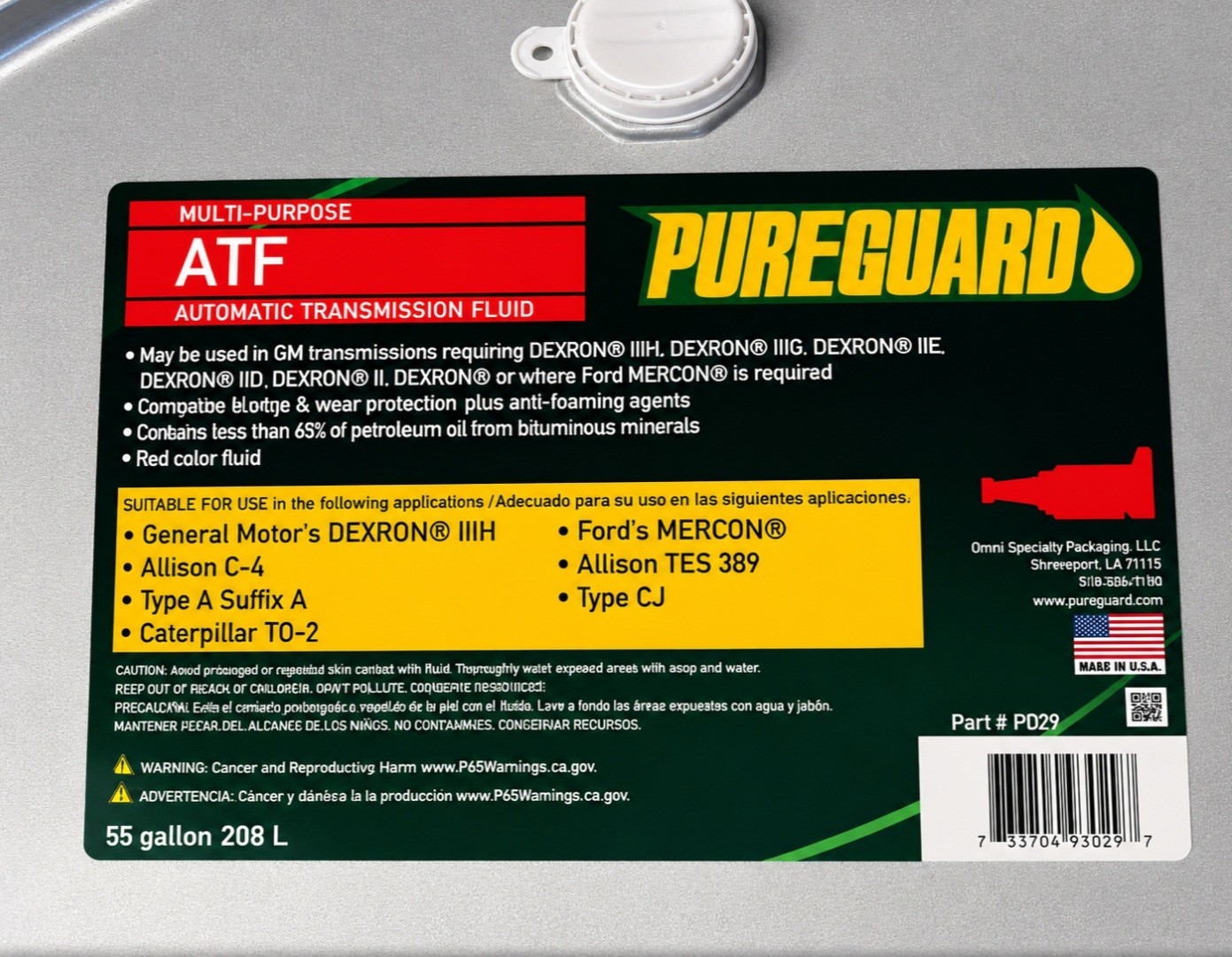 PUREGUARD Multi Purpose Transmission ATF Fluid DEXIIIH & V (1pcs 55 Gallon)