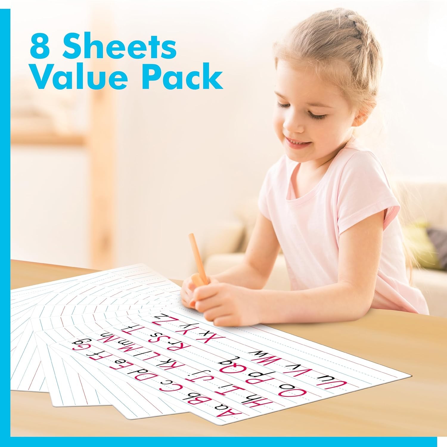 8 Sheets Dry Erase Lined Whiteboard, Double Sided Ruled Writing Board &