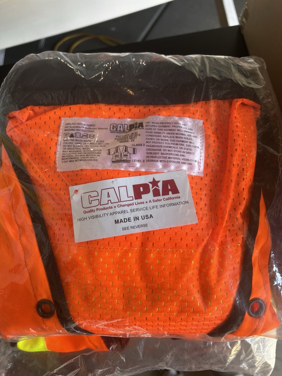CALPIA Hi-Visibility Orange Survey Vest 2X ANSI/SEA 107-2010 Safety Reflective