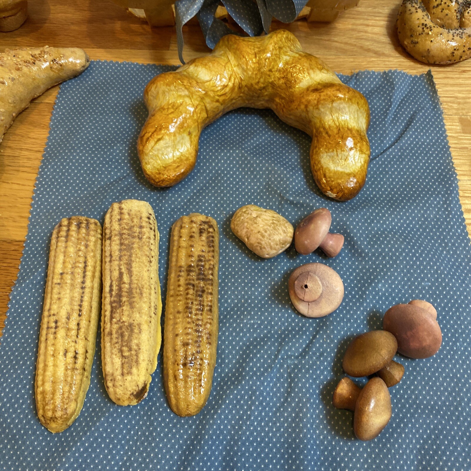 Realistic Fake Display Bread In a Basket Crafters Artist Made Mixed Materials