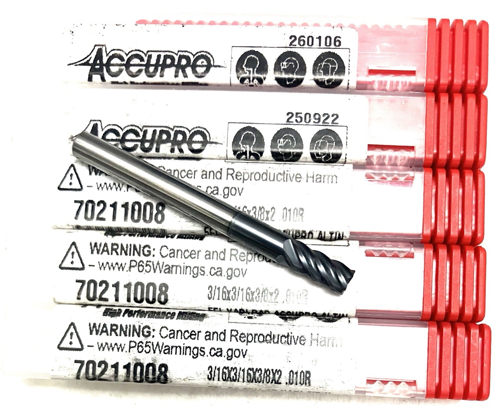 5PC Accupro 70211008 3/16″ 5FL Corner Radius End Mill .01R Solid Carbide AlTiN