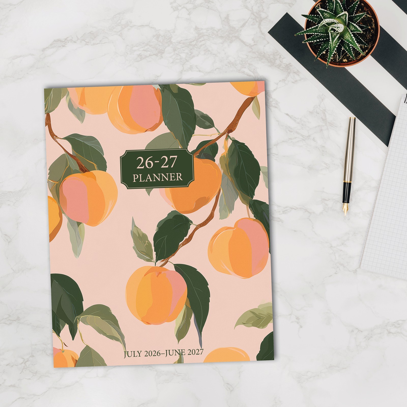 Peach Please AY July 2026 – June 2027 7.5″ x 9.5″ Booklet Monthly Planner