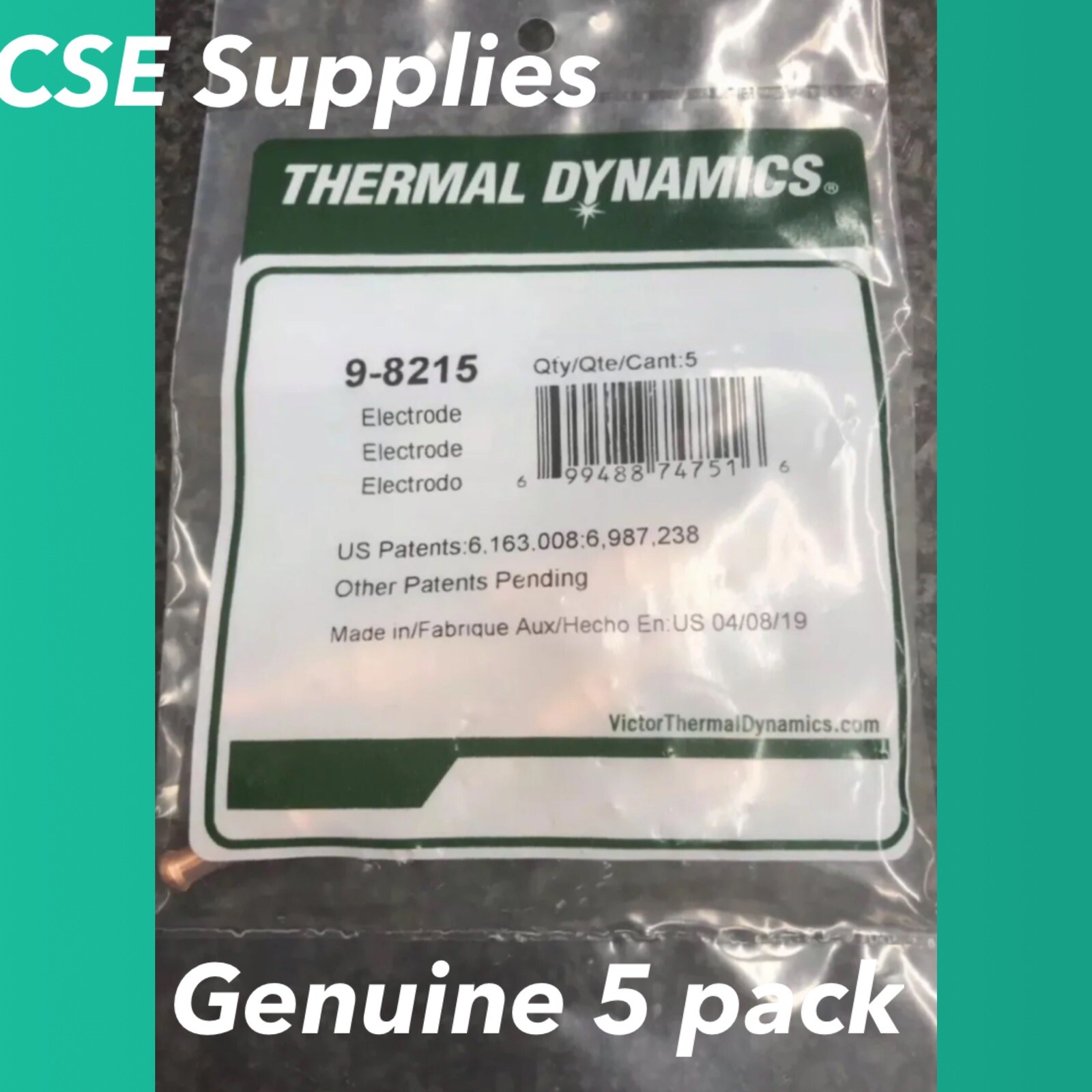9-8215 Electrode For Thermal Dynamics SL60/SL100 Plasma . 5 Pack .”Buy 2 Save $”