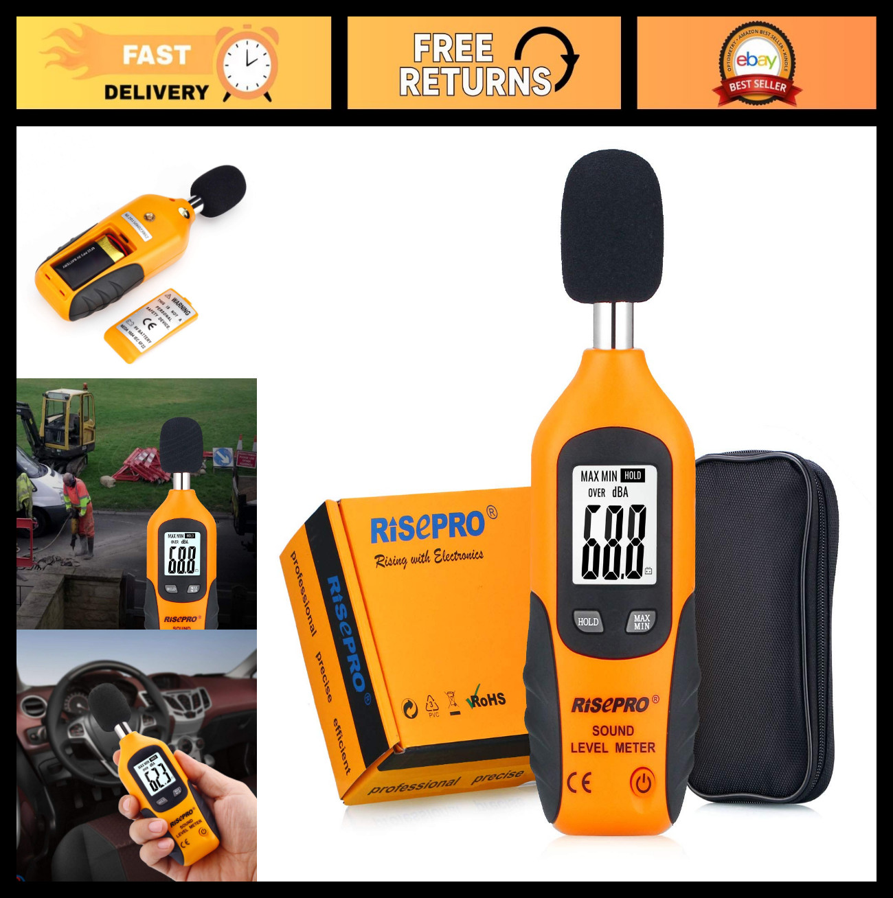 Digital Sound Level Meter 30-130 dB, Backlight, MAX/MIN, Data Hold, Auto Power O