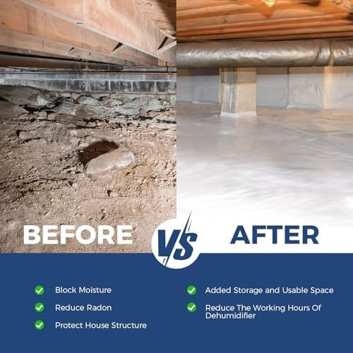 ALORAIR 10 mil Vapor Barrier for Crawl Space – 10′ x 65′ Heavy-Duty Plastic S…