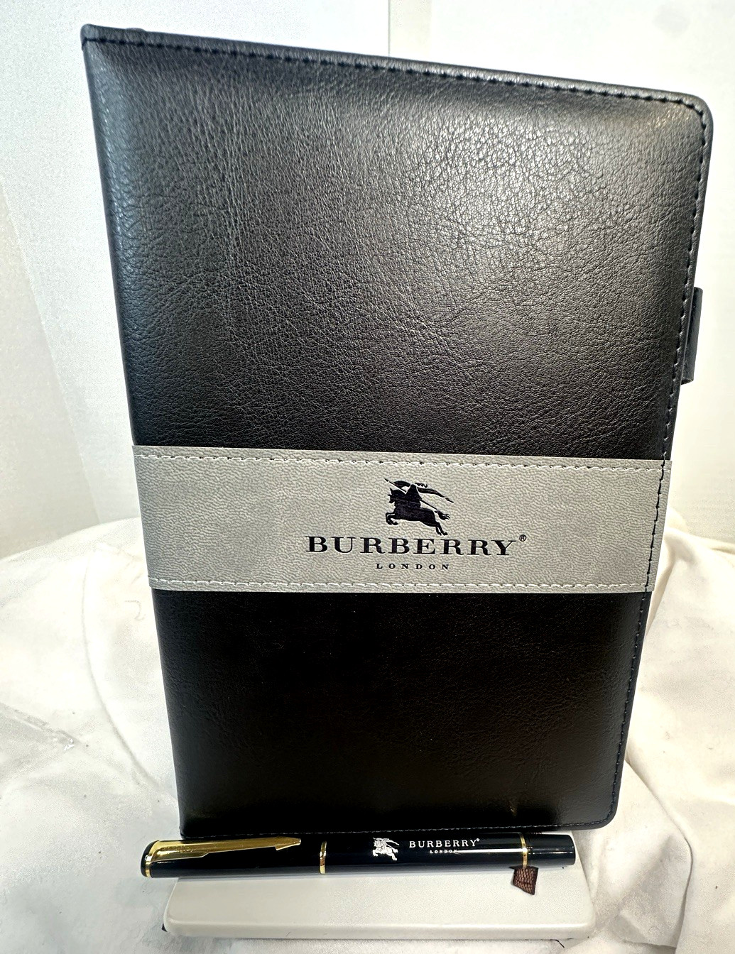 Burberry Black Lined Notebook with Matching Burberry Pen – New – 8.5” x 6” ~NEW~