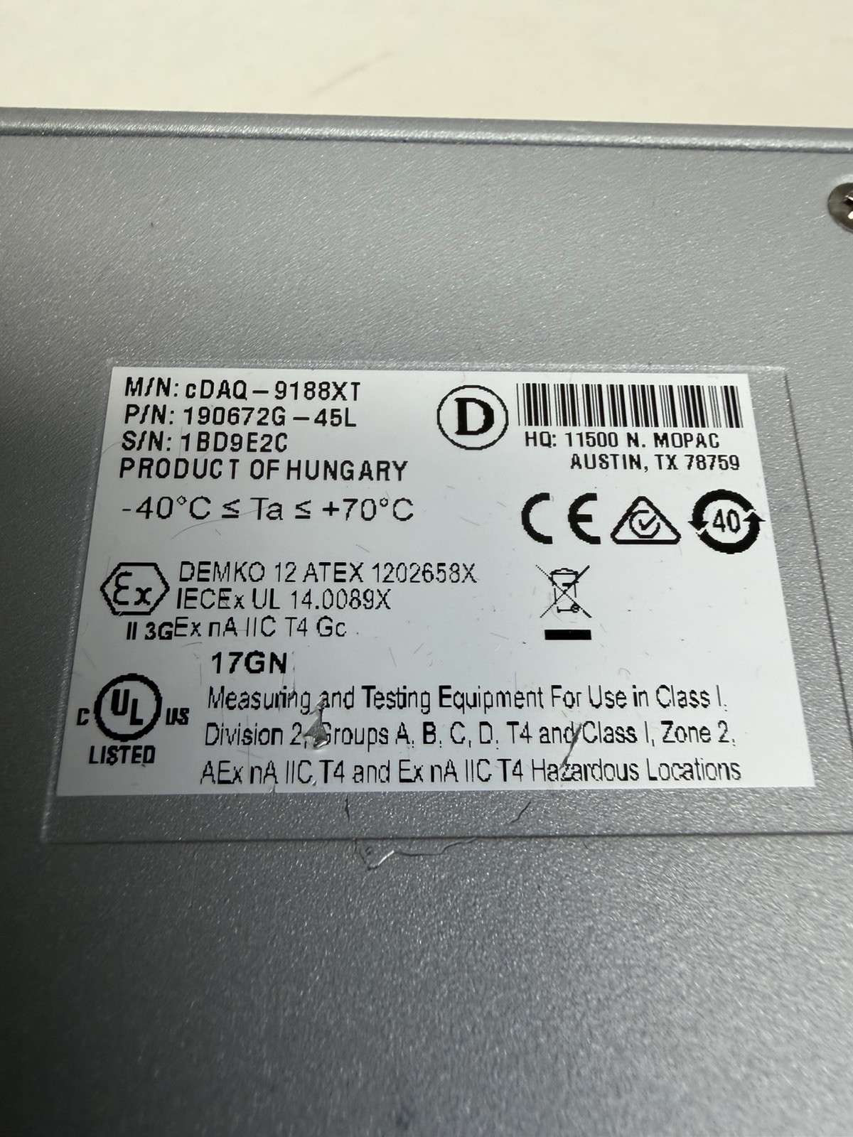 National Instruments NI cDAQ-9188 XT CompactDAQ 8-Slot 190672G-45L *Ships Fast*