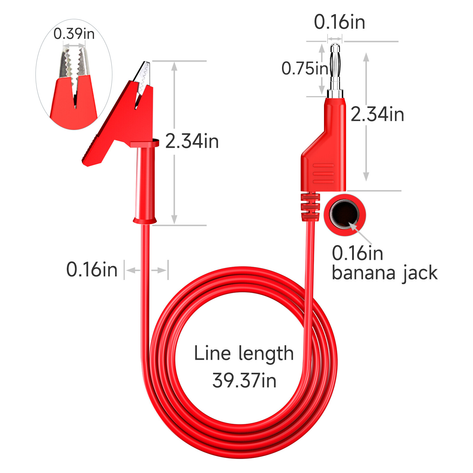 5PCS Test Lead 4mm Stackable Banana Plug to Crocodile Alligator Clip Cable