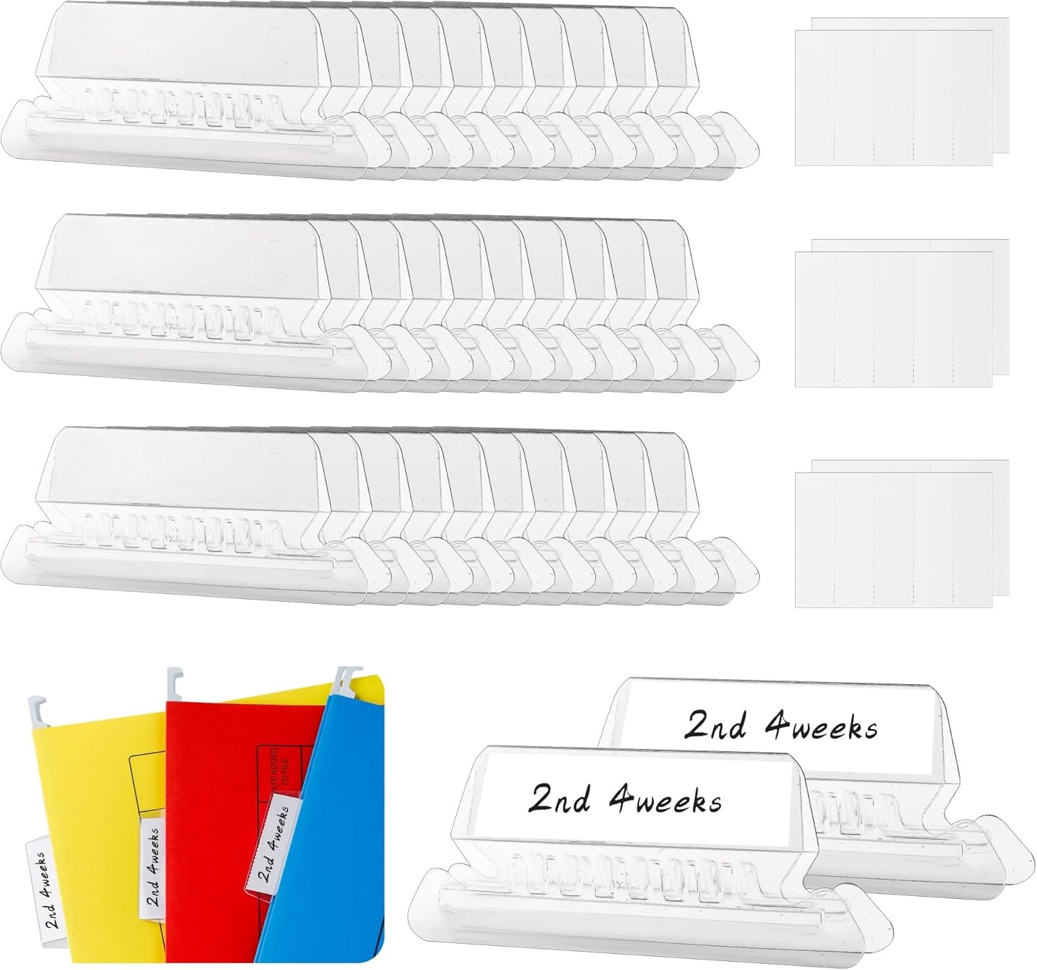 Hanging File Folder Tabs, 30 Set Transparent File Folder Tabs with Inserts for