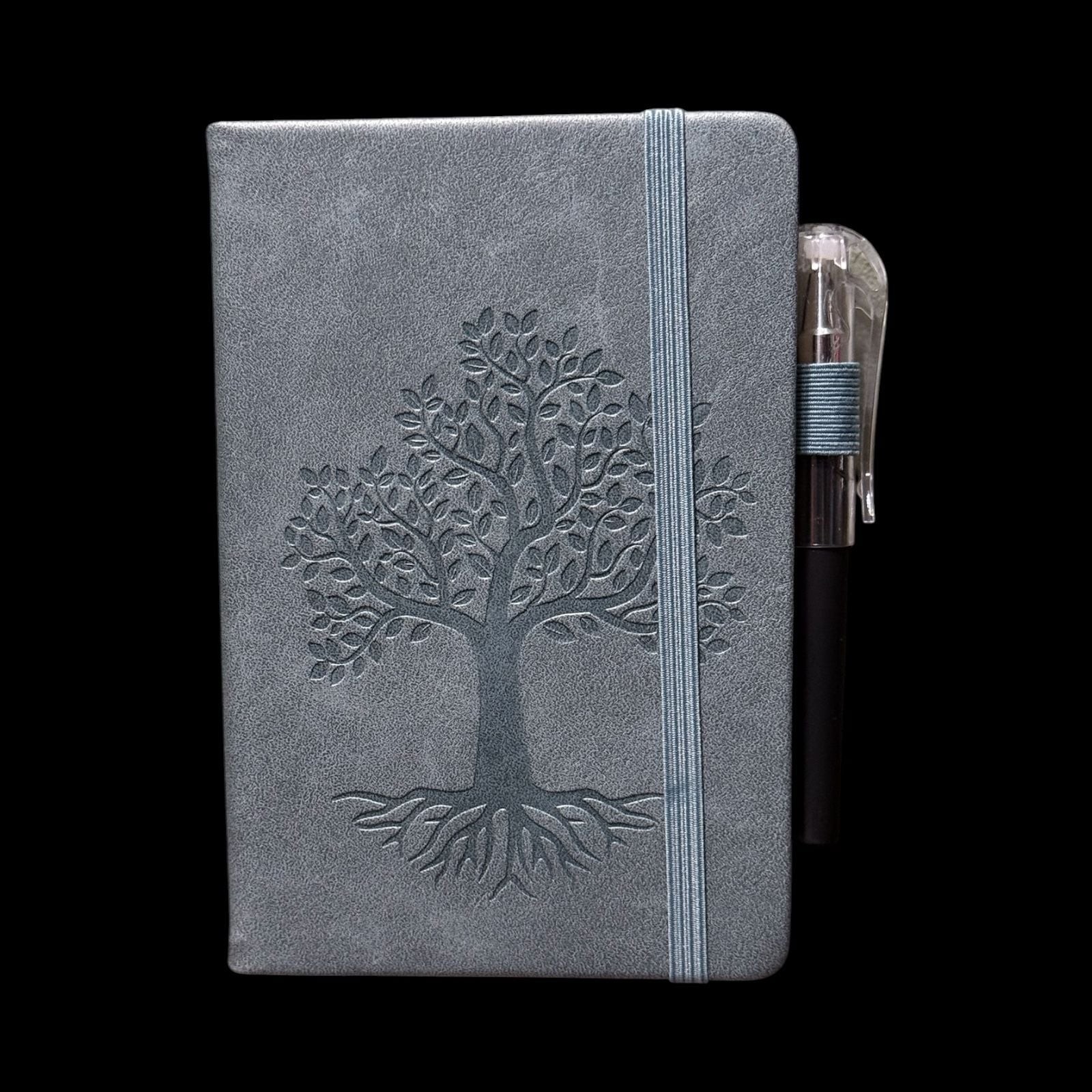 Steel Blue Gray Tree of Life Embossed Small Hardcover Lined Journal with Pen