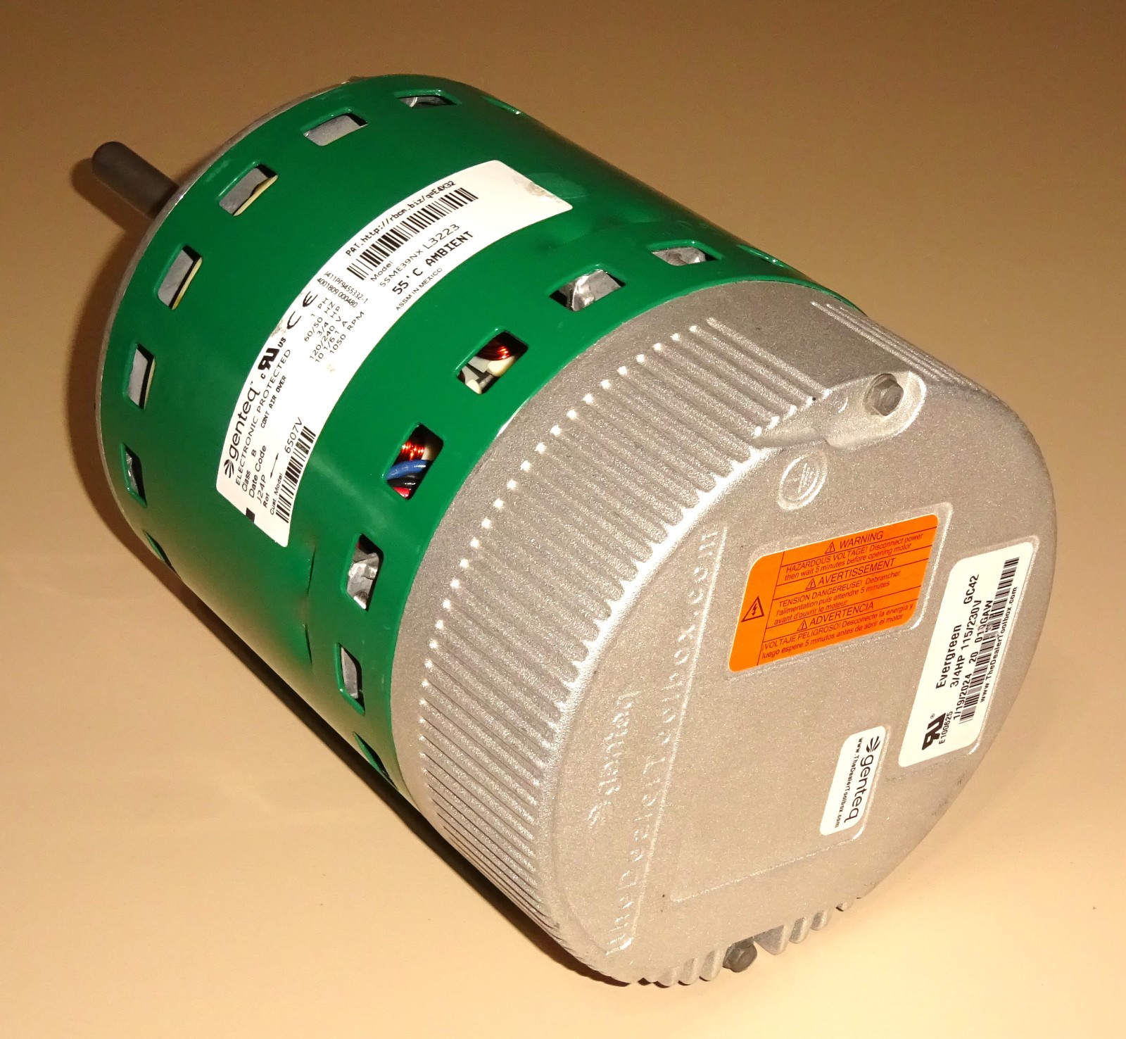 Genteq 5SME39NXL3223 Blower Motor 3/4 HP 1050 RPM 120/240 VAC Evergreen NEW