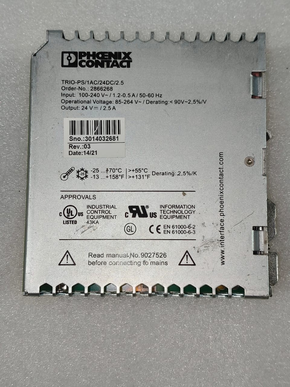 PHOENIX CONTACT TRIO-PS/1AC/24DC/2.5 POWER SUPPLY 2.5A FREE FAST