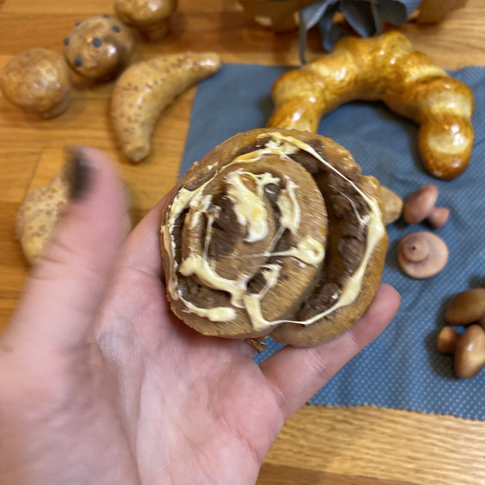 Realistic Fake Display Bread In a Basket Crafters Artist Made Mixed Materials