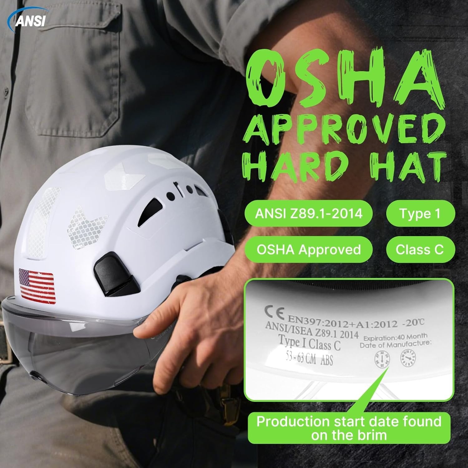 Casco de seguridad ABS ajustable para construcción y escalada talla única US NEW