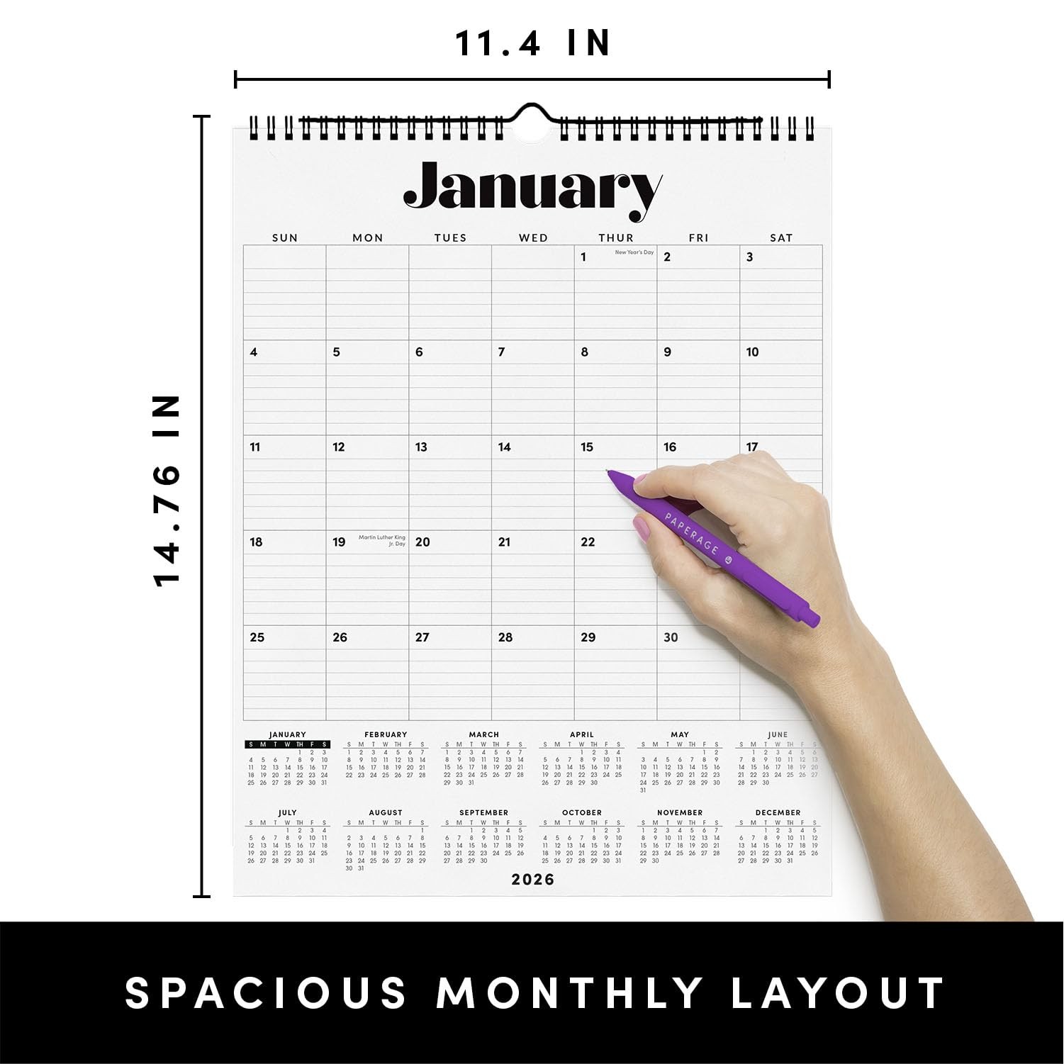 PAPERAGE 2026 Calendar, 12 Months (January 2026 Medium (Vertical) 2026, Black