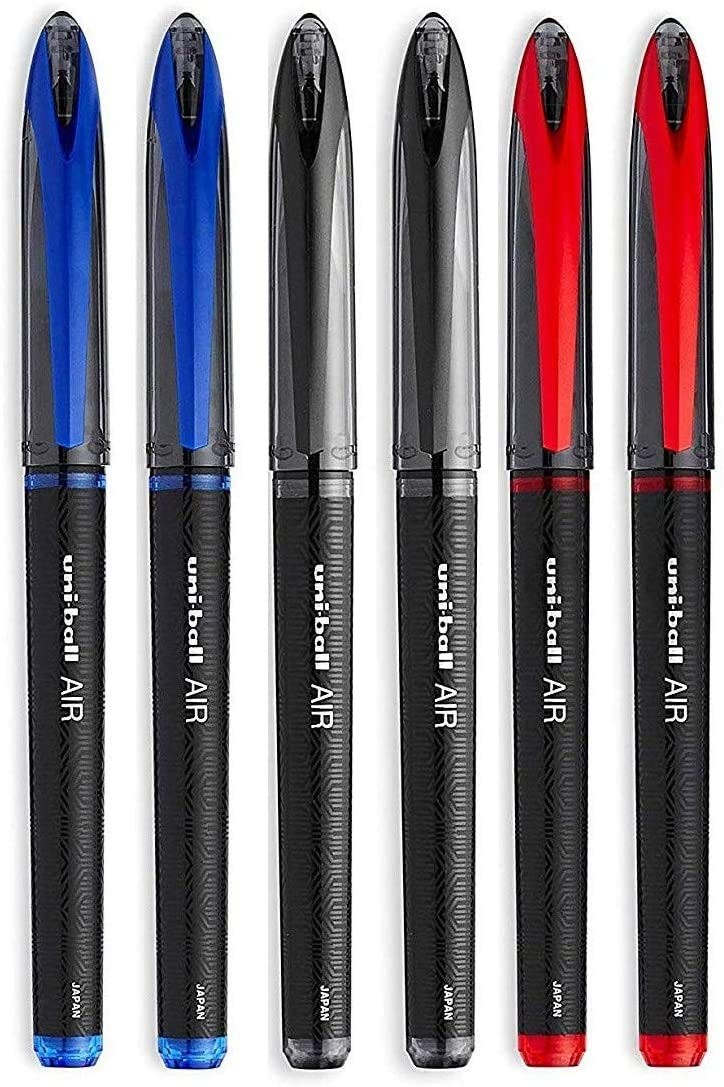 AIR Micro – 0.5mm Fine Rollerball – Pack of 6 Pens – 2 Black, 2 Blue and 2 Red (