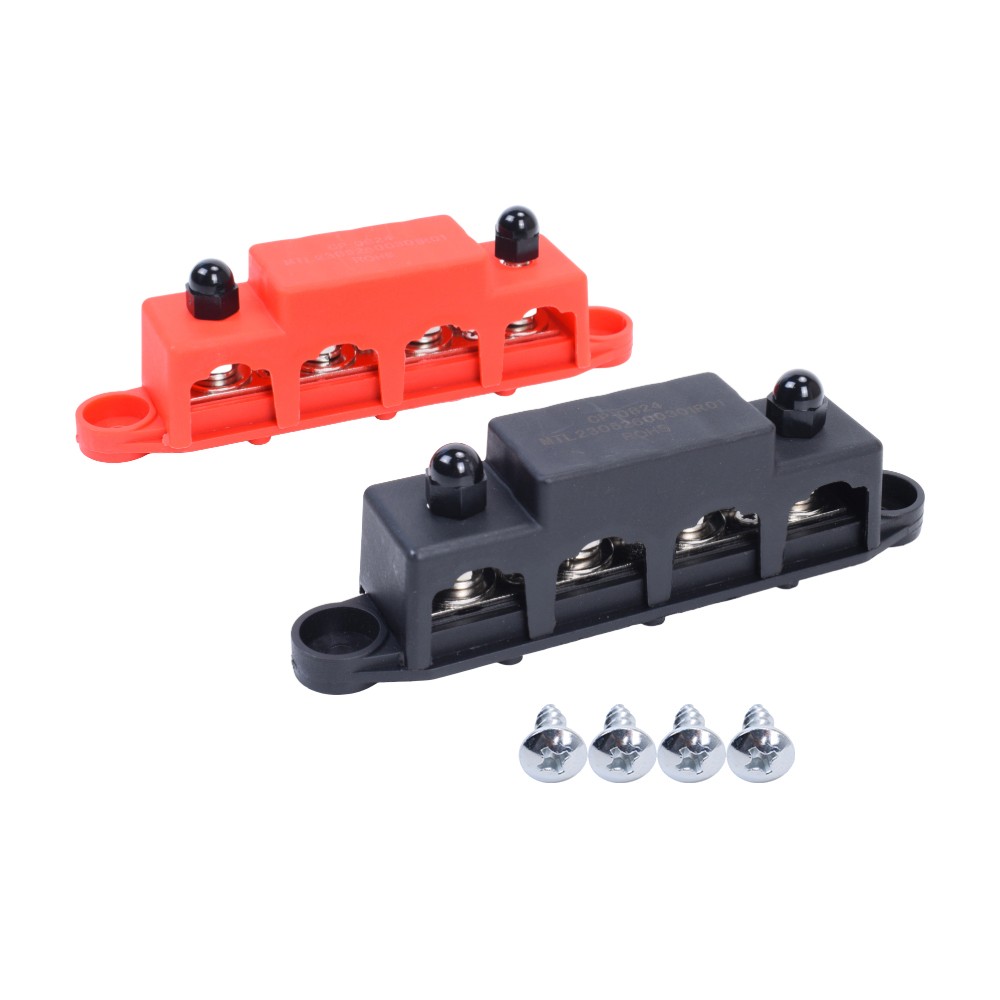 Red & Black 5/16″ 4 Stud Power Distribution Busbar Bus Bar With Cover Fast Ship