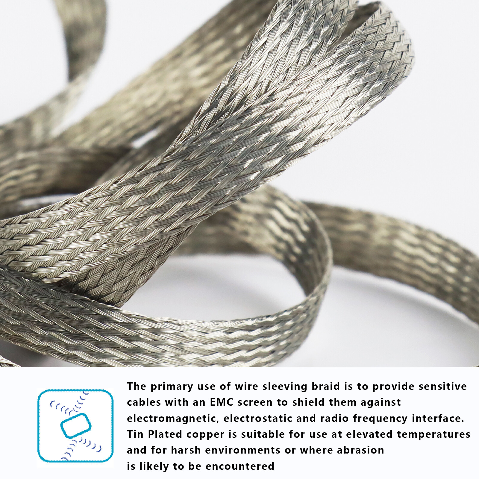 Tinned Copper Braid Ground Strap Metal Cable Wrap Sleeve Mesh Wire Shielding Lot