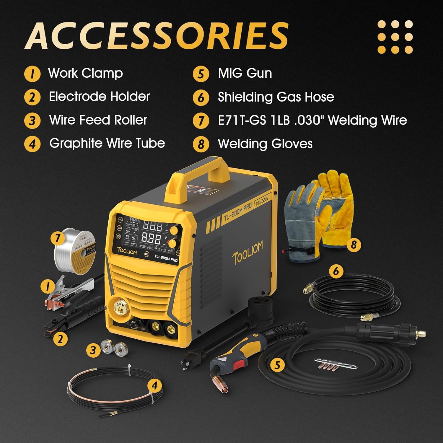 5in1 200A MIG Aluminum Welder MIG/Flux MIG/Lift TIG/Stick/Spool Gun 110/220V