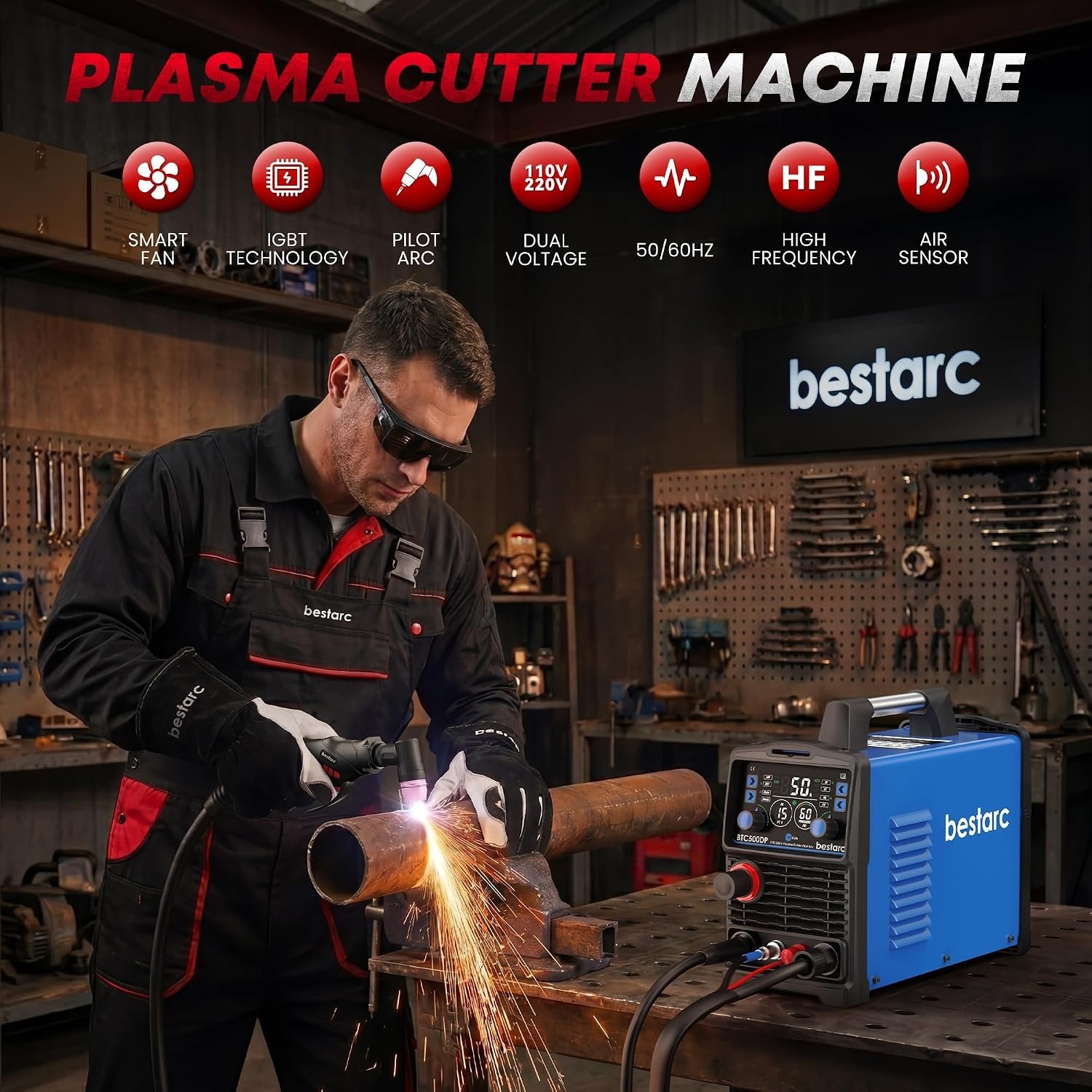 Bestarc Pilot Arc Plasma Cutter, [Large LED Display][Air Sensor] 50A Plasma Cutt
