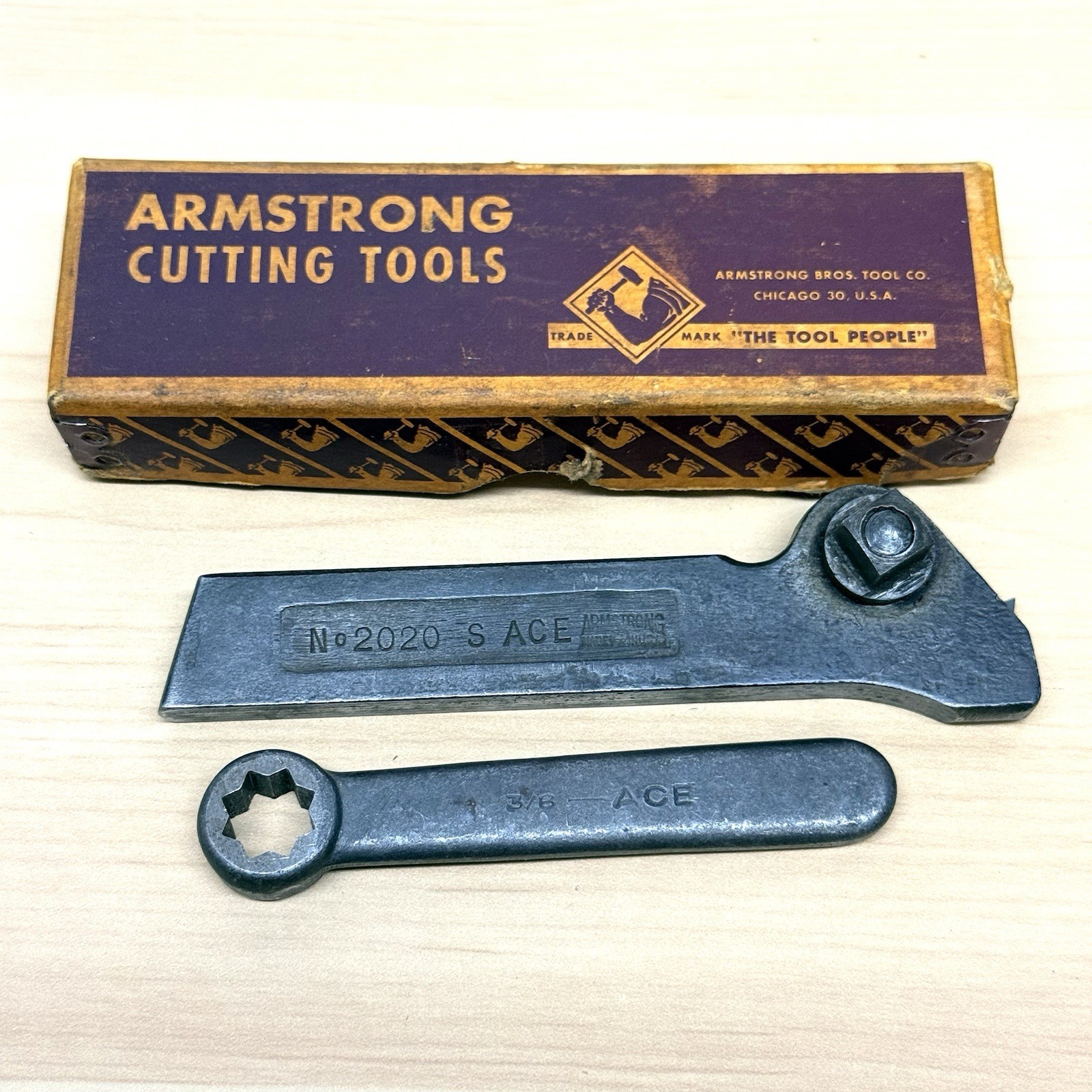 Vintage Armstrong No 2020-S ACE Lathe Tool Holder Wrench & Box USA