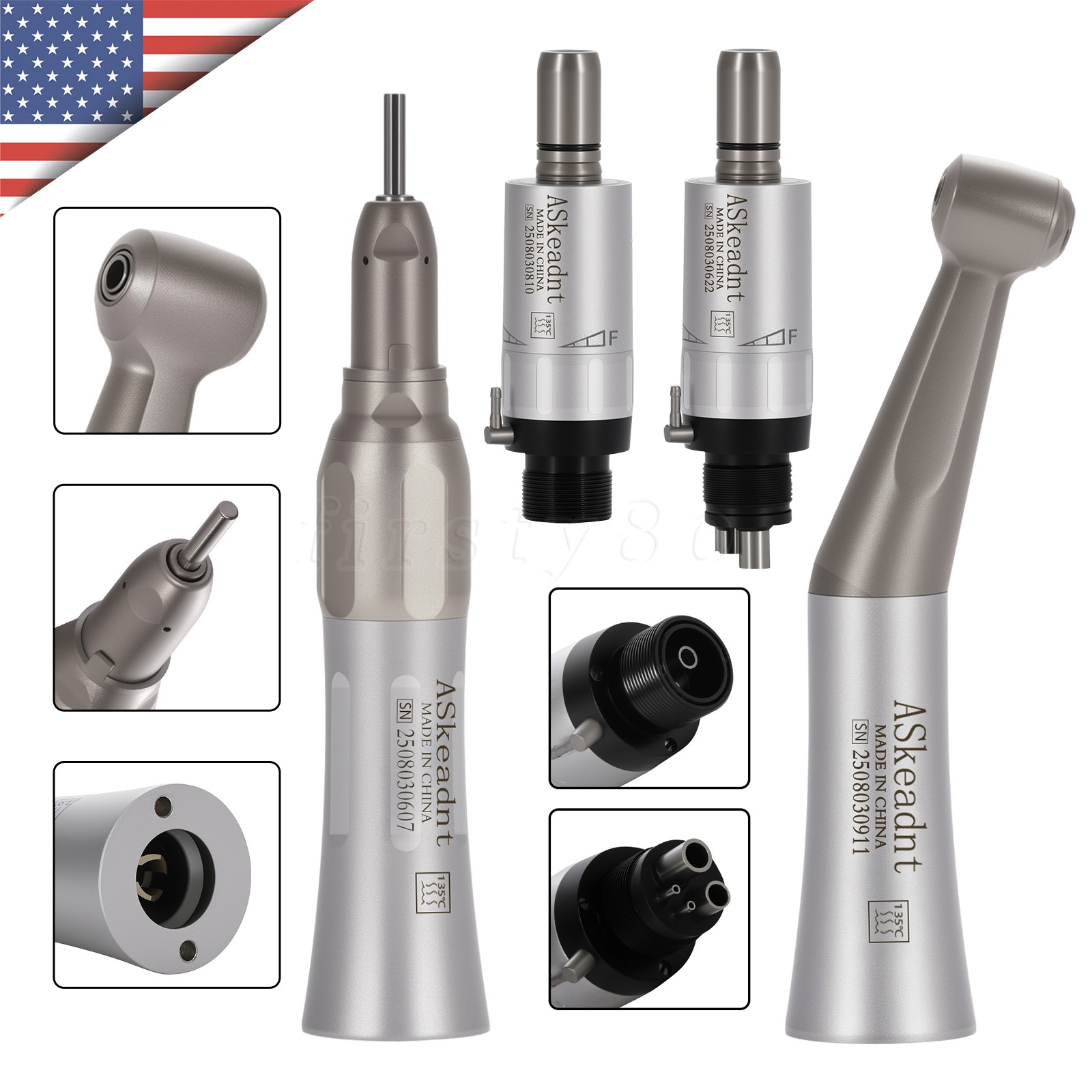 ASkeadnt Dental Slow Low Speed Handpiece Straight Contra Angle Air Motor 4/2Hole