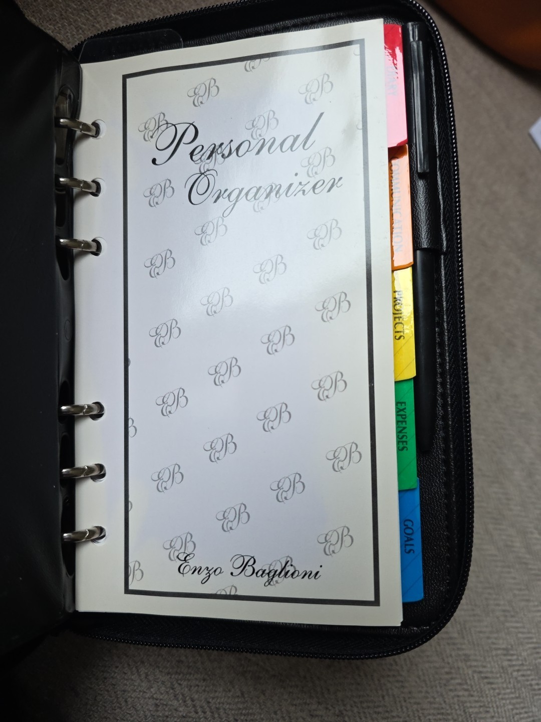 VTG Enzo Baglioni Brown 6 Ring Zip Around Dynamic Diary Day Planner Organizer