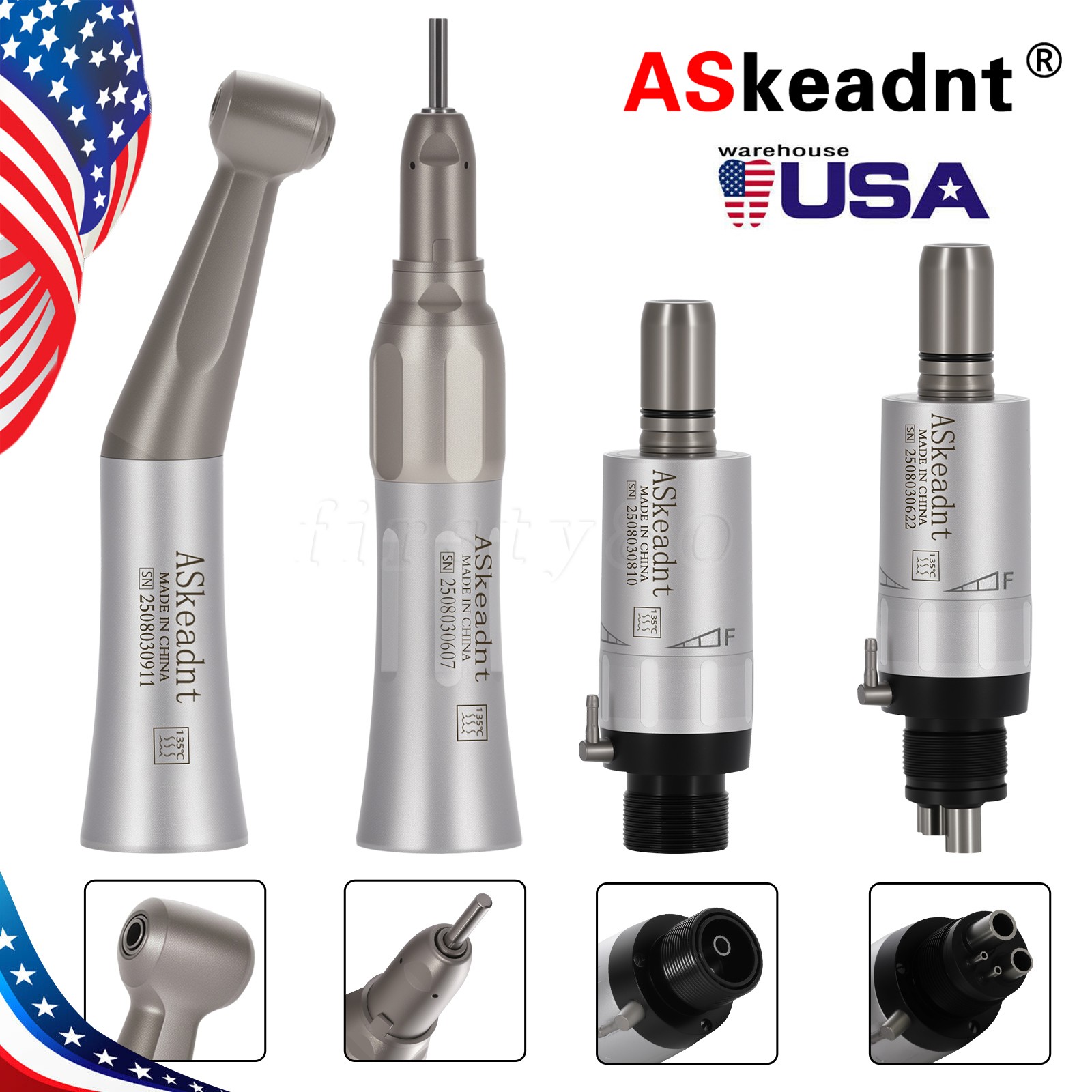 ASkeadnt Dental Slow Low Speed Handpiece Straight Contra Angle Air Motor 4/2Hole