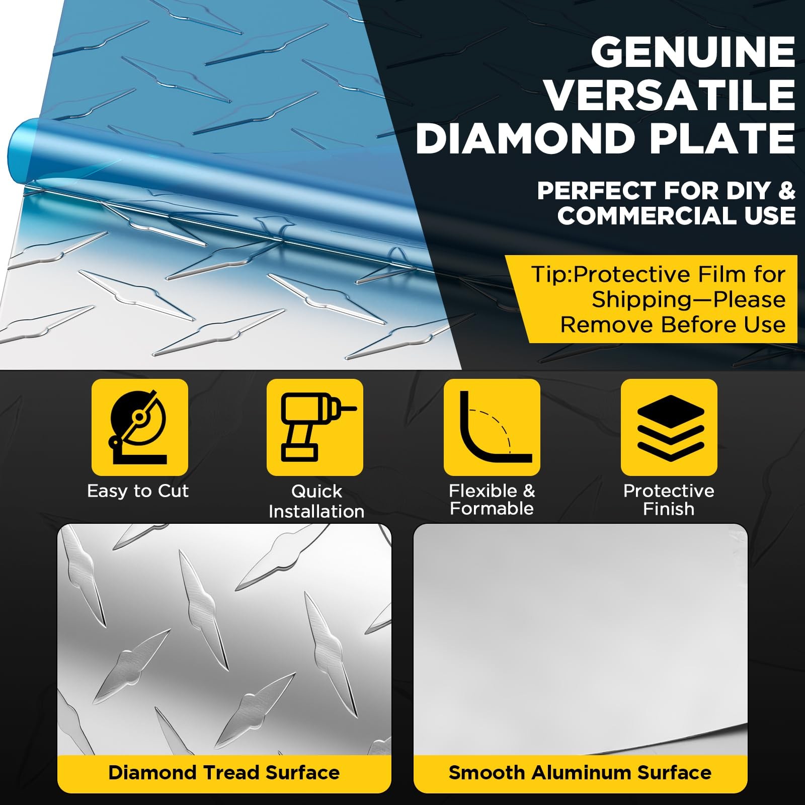 Aluminum Diamond Plate Sheet Metal 120×24 Mill Finish Tread Texture Panel Easy