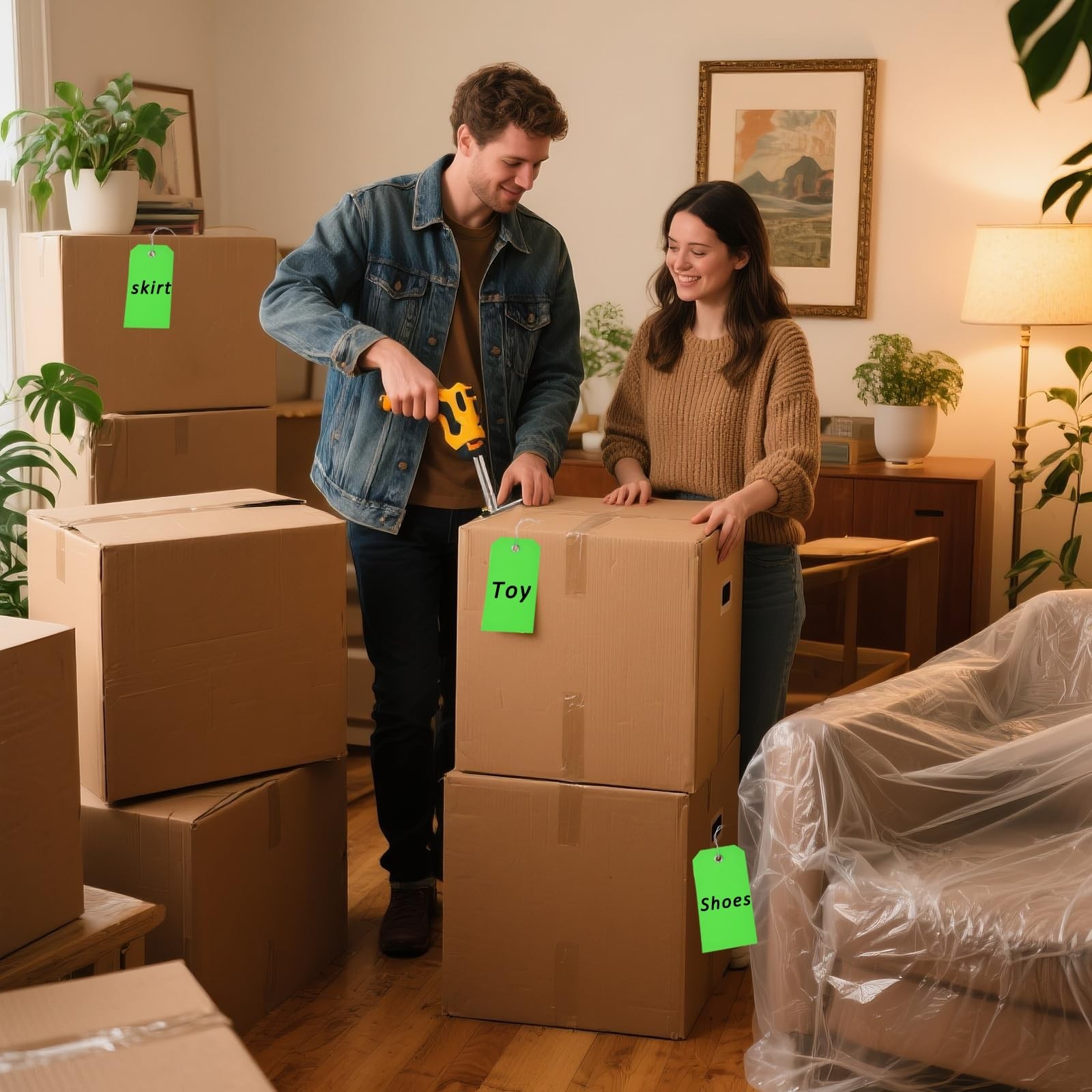 60Pcs Green Plastic Shipping Tags with Wire Ties Waterproof Blank 4.75 x 2.38 In