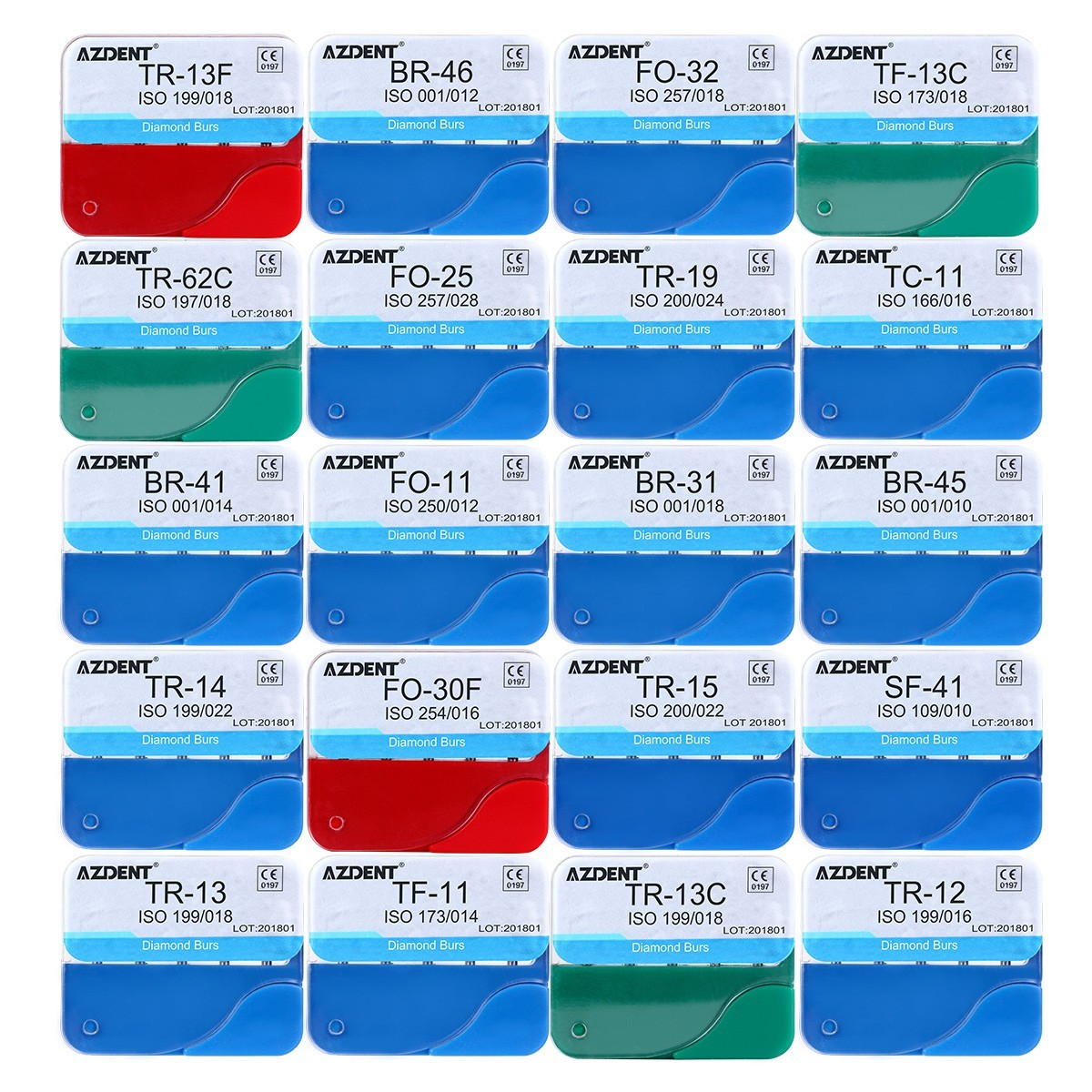 100Pcs Dental Diamond Burs High Speed Handpiece Friction Grip 20 Type FG AZDENT