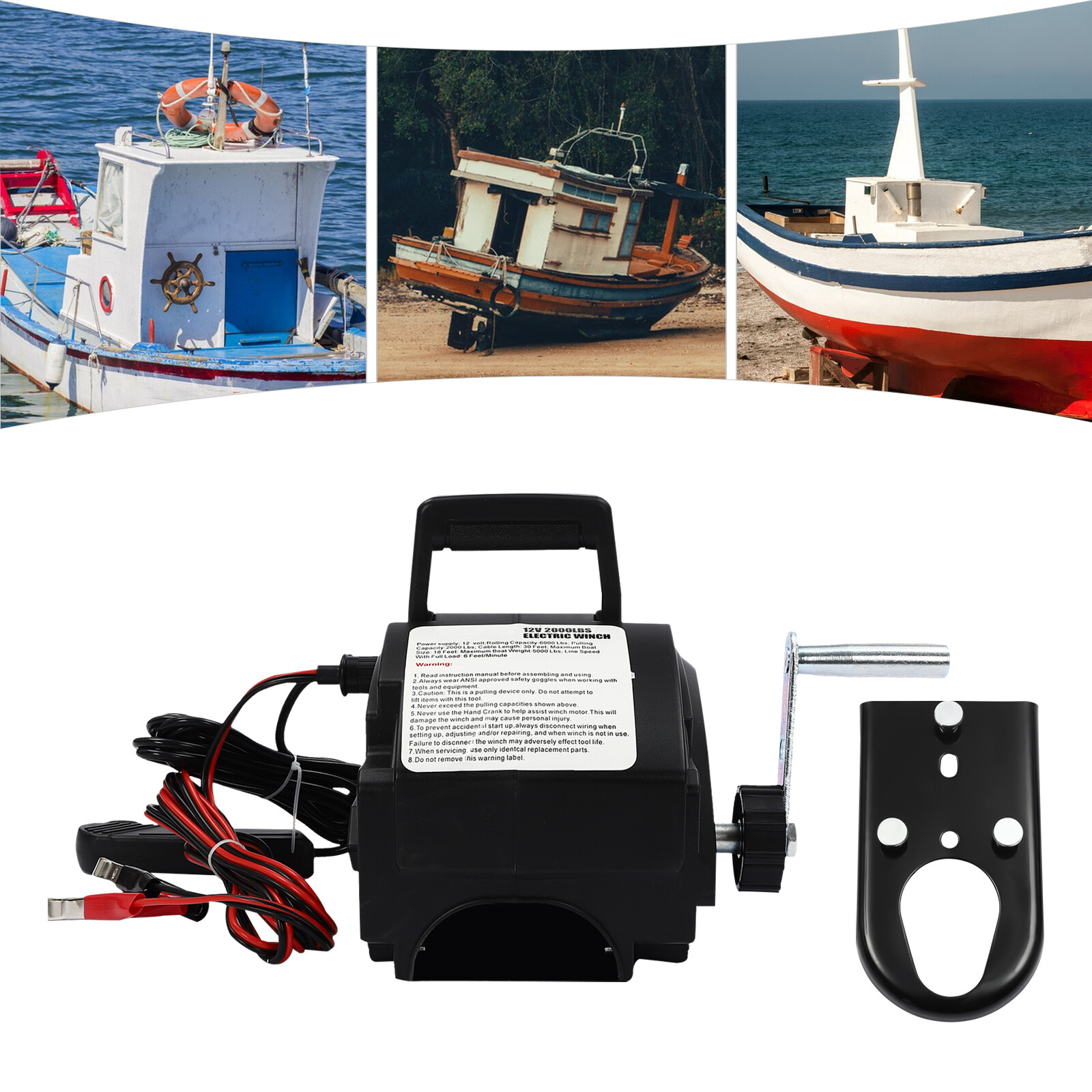 Portable Electric Winch 12V 2000LBS Steel Cable ATV UTV Wireless Remote Control