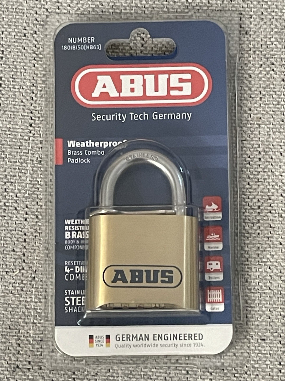 Brand New Abus 180Ib/50 Combination Padlock Bottom Black/Silver