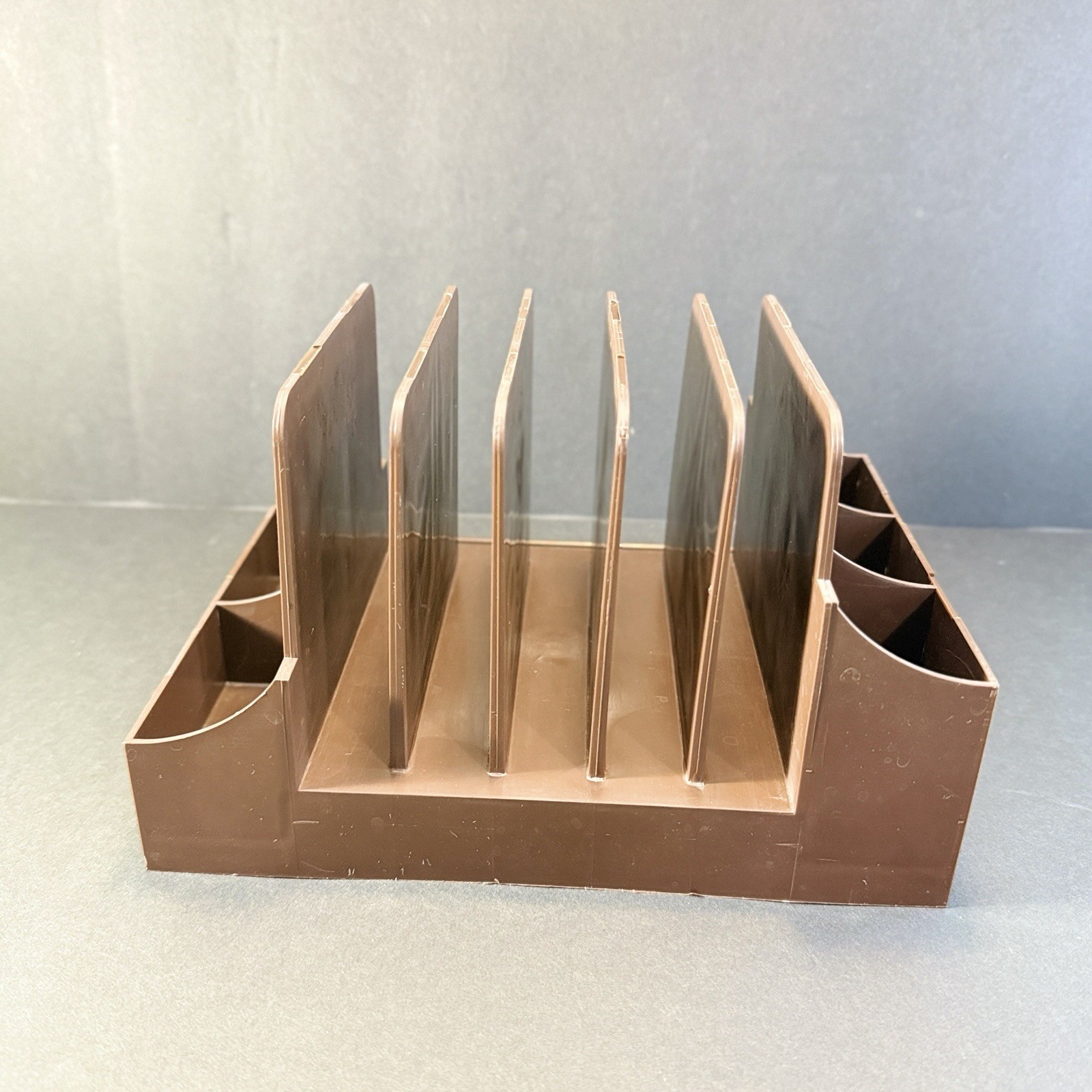 Vintage Action Industries Brown Plastic Desk Organizer Letter File Sorter 1970s