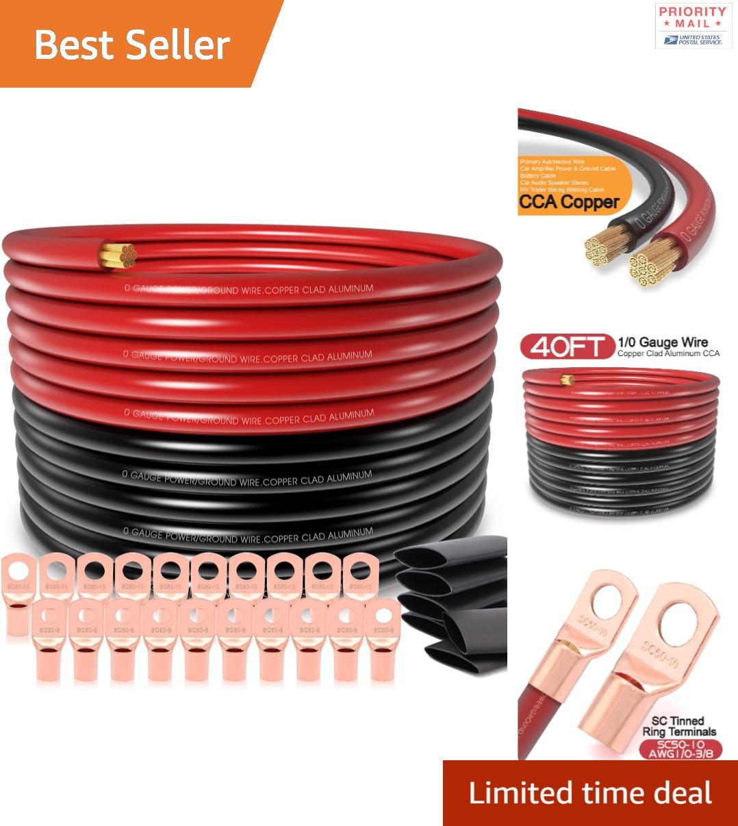 High Performance 40FT 0 GA Battery Cable with Terminal Connectors for Automotive
