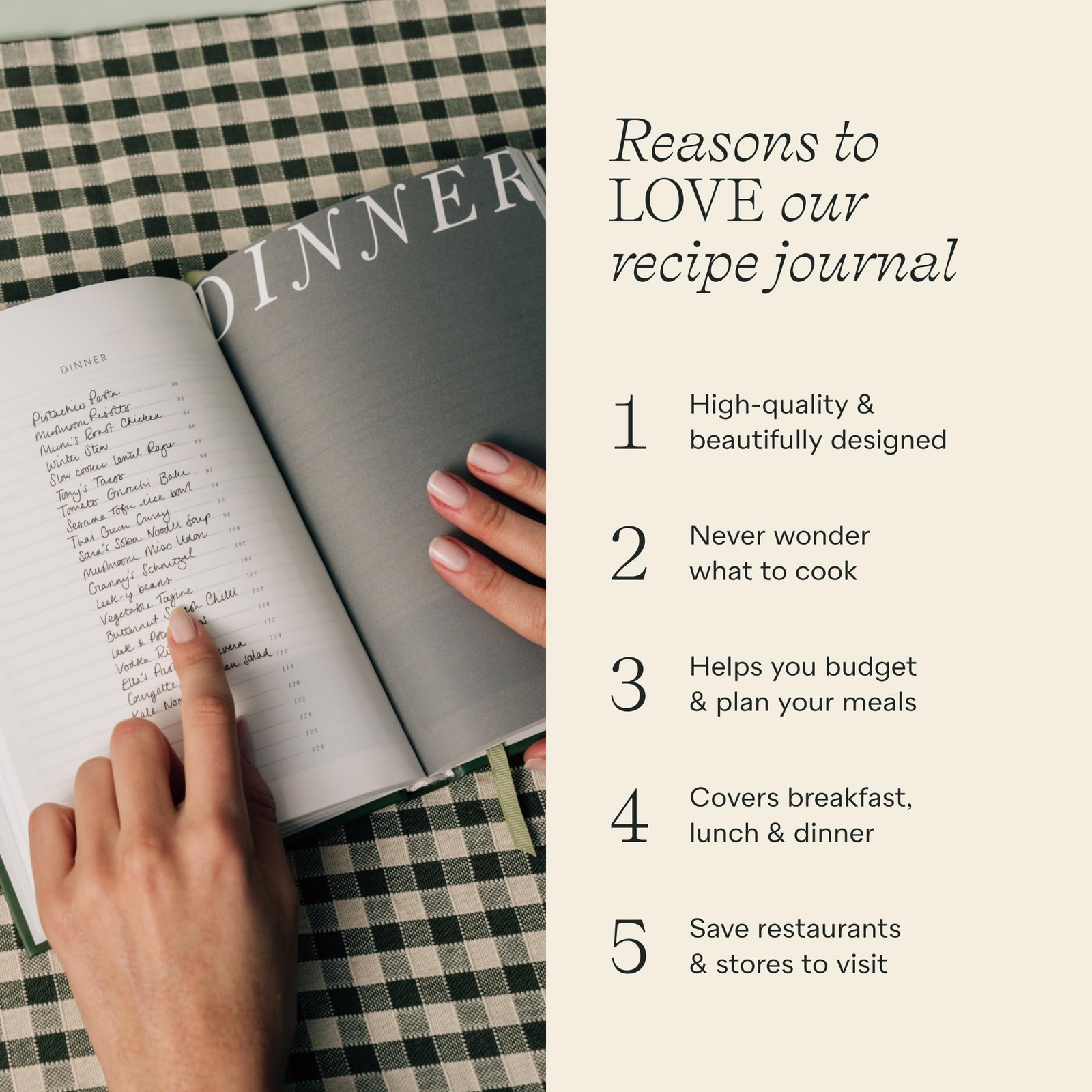 Papier Al Fresco Recipe Journal – Hardback | A5 – 8.46″L x 6.02″W, Green