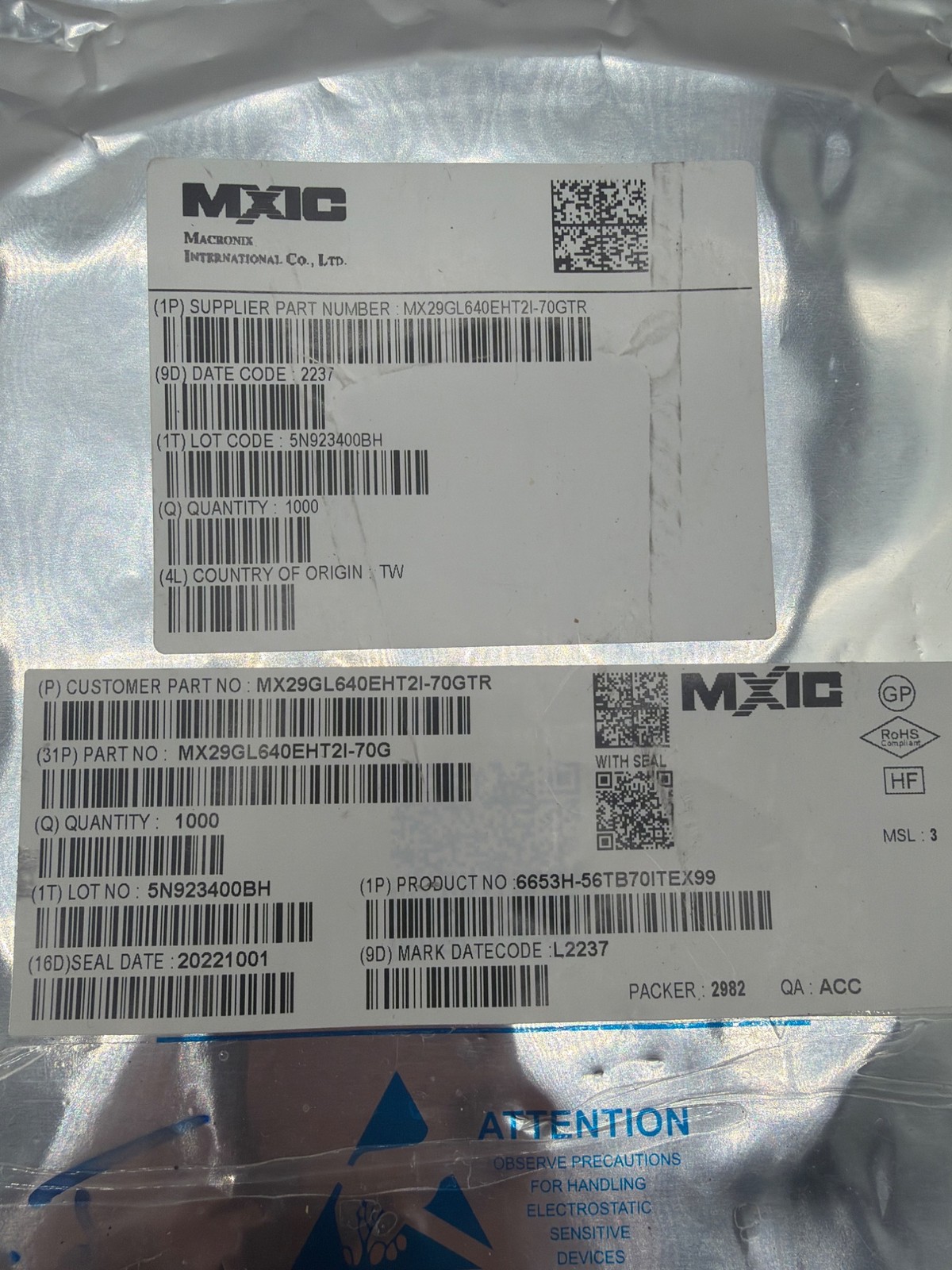 Macronix MX29GL640EHT2I-70GTR 64Mbit NOR Flash 1000pcs Tape Reel New 2022