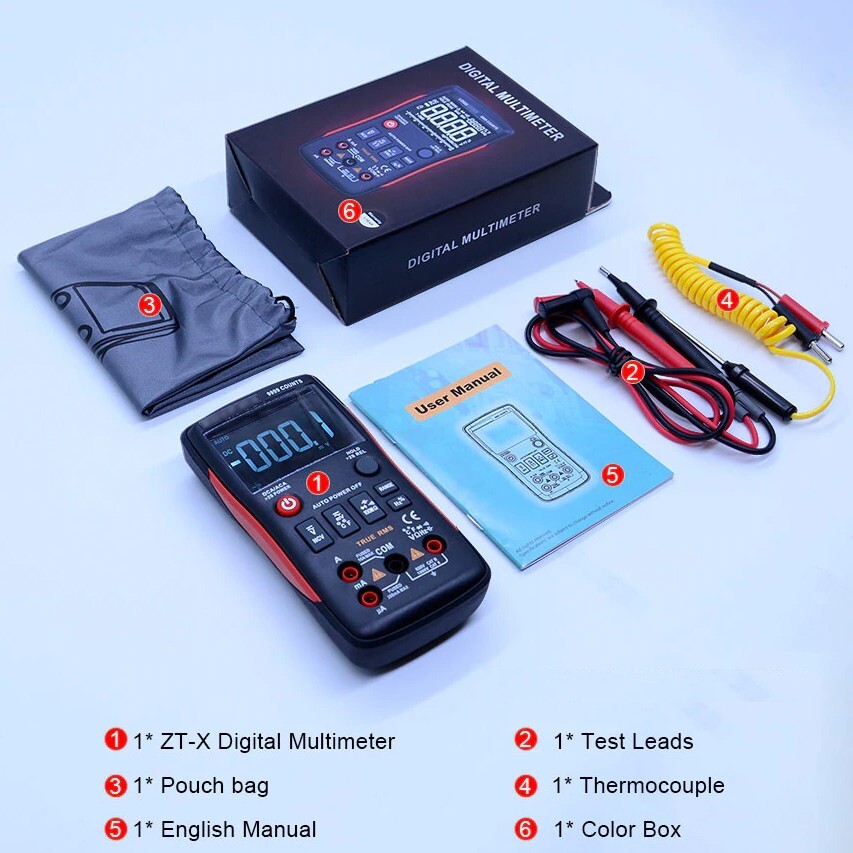 Button Operated Digital Multimeter w/ NCV, True RMS, 9999 Counts, Backlit LCD