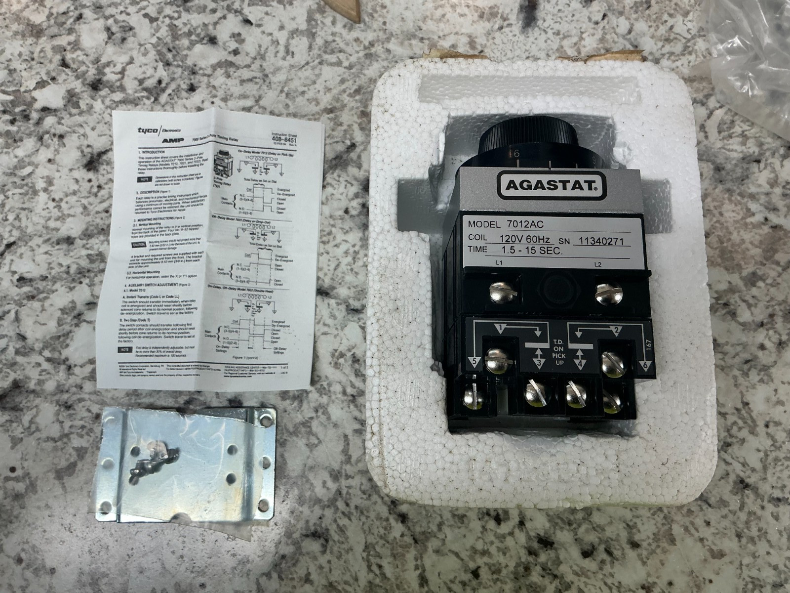 *FREE SHIP* Agastat 7012AC, 1423157-5 Timing Relay 1.5-15 Seconds 120V 60HZ NEW