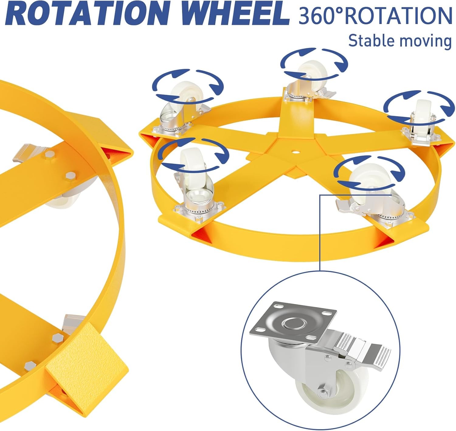 1X 55 Gallon Drum Dolly Barrel Dolly Carts Drum Dolly With Swivel Casters Yellow