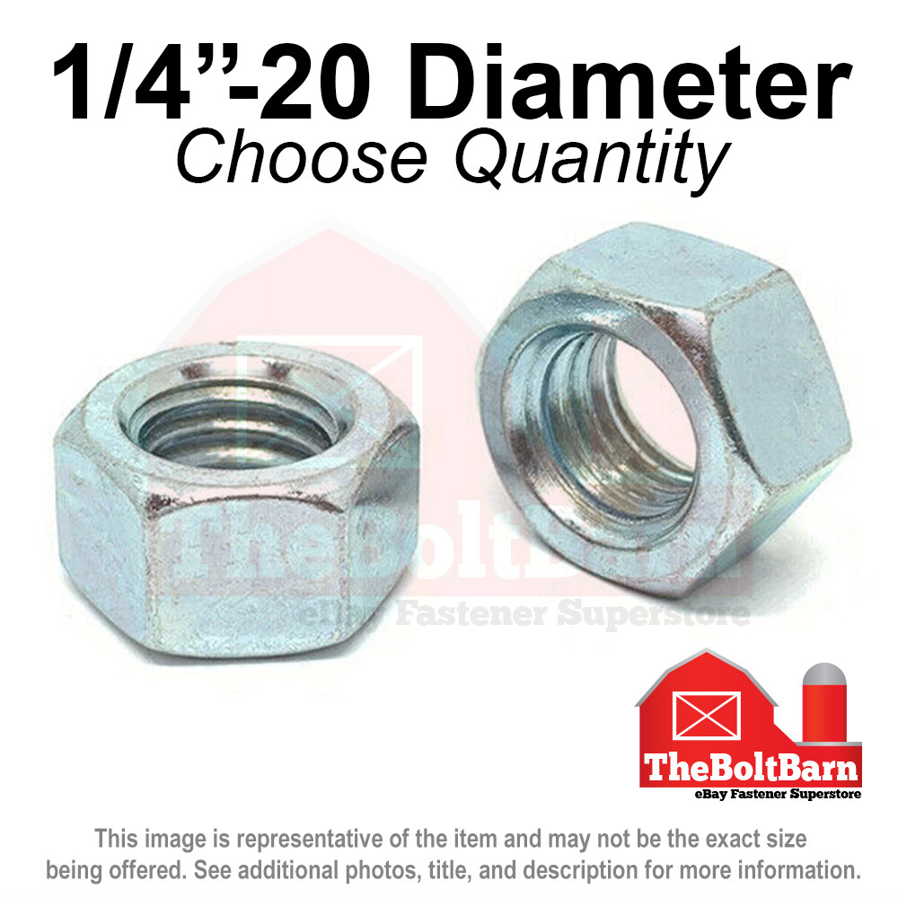 1/4″-20 Grade 5 Finished Hex Nuts Zinc Plated Coarse Thread (Pick Quantity)
