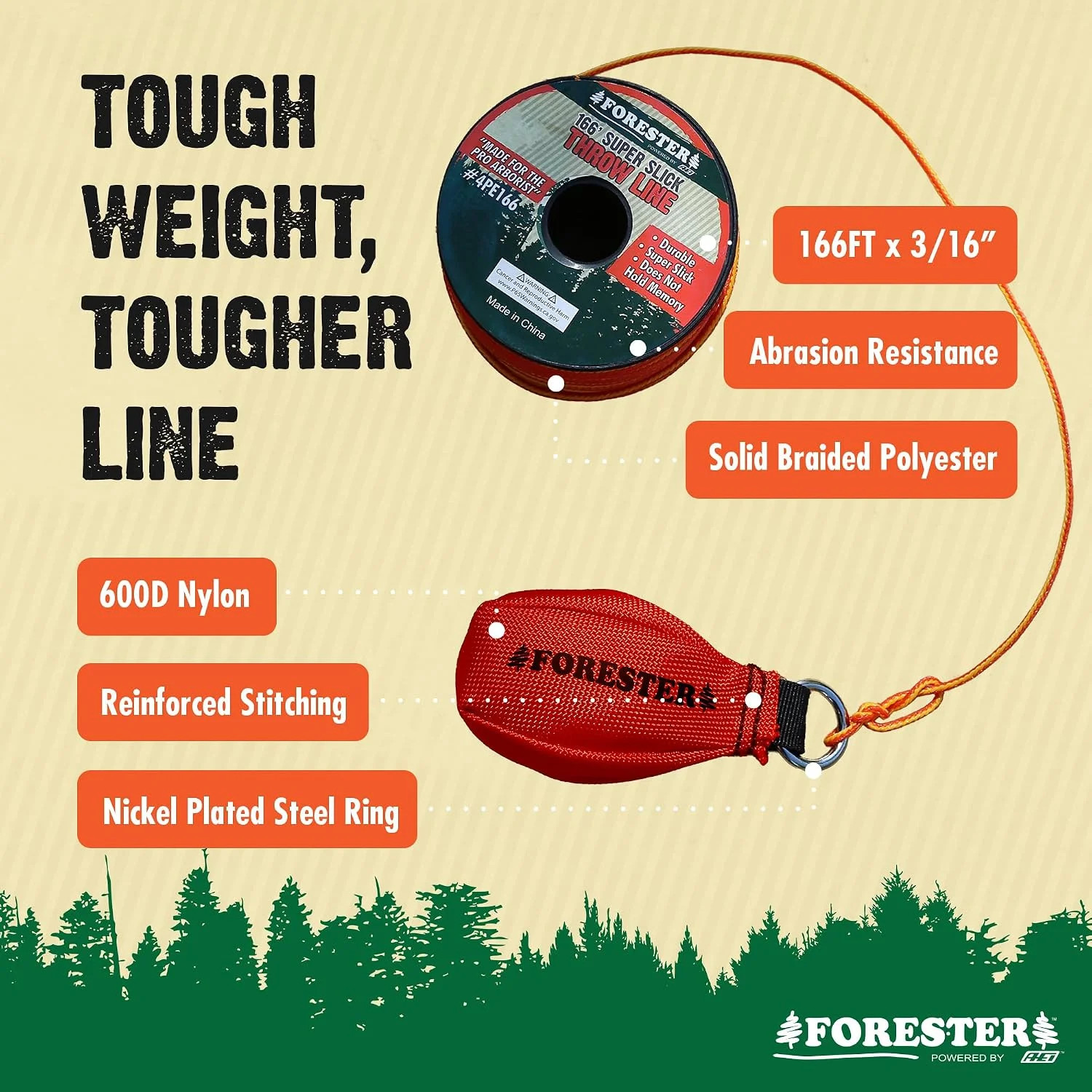 FORESTER Arborist Throw Line Kit | Throw Weight & 166ft Rope | Ultra Slick 100%