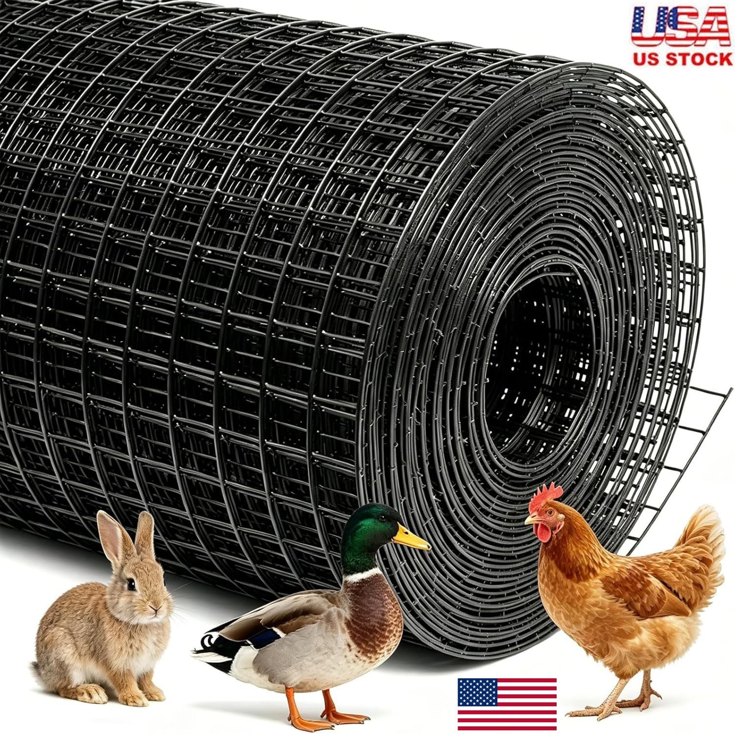 Black Hardware Cloth 1/2in 48in x100ft Vinyl Coated Chicken Wire Fence Mesh Roll