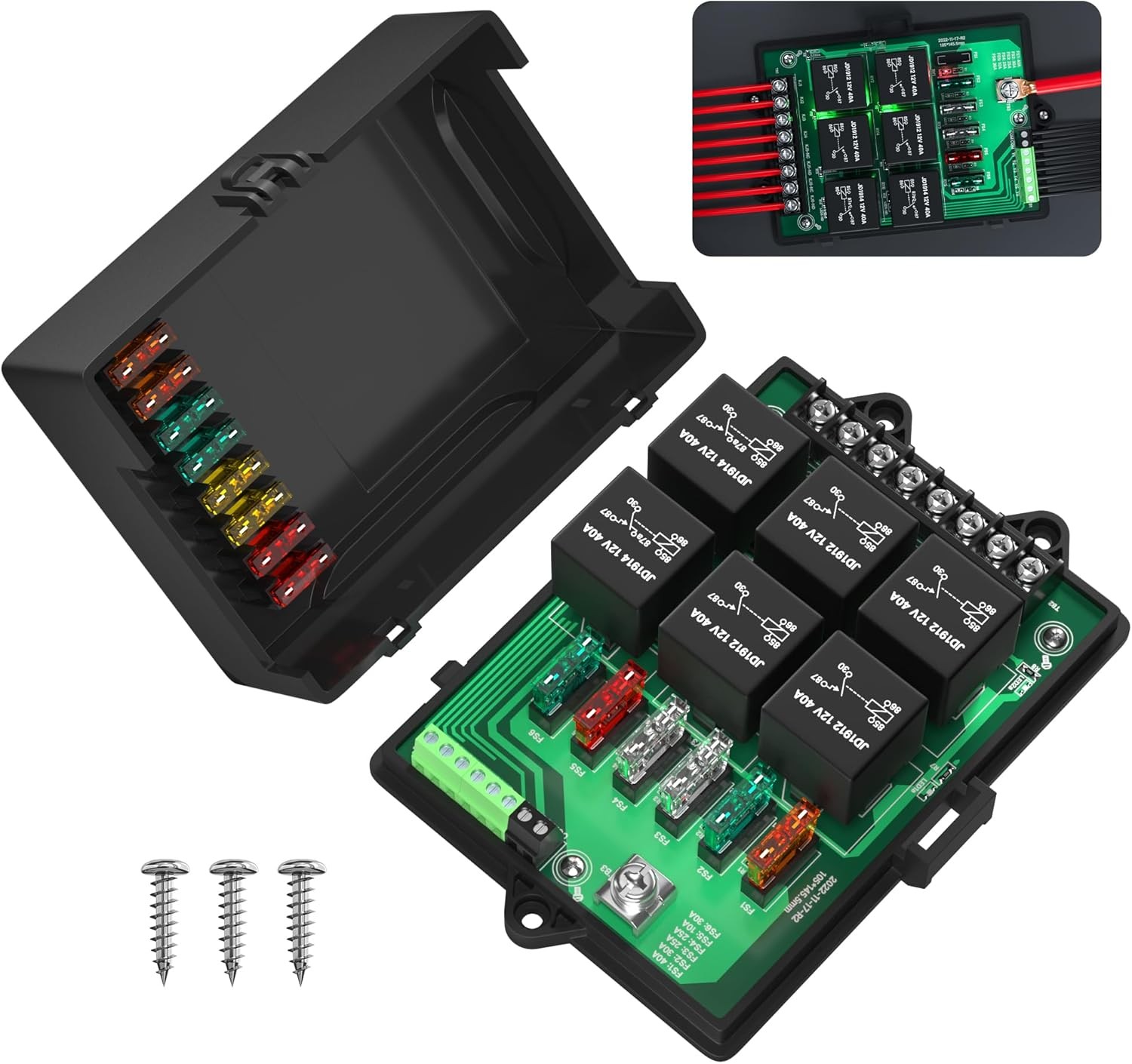 Relay Box Fuse Relay Box 12V Automotive Universal Fuse Panel with 6 Way Relays a