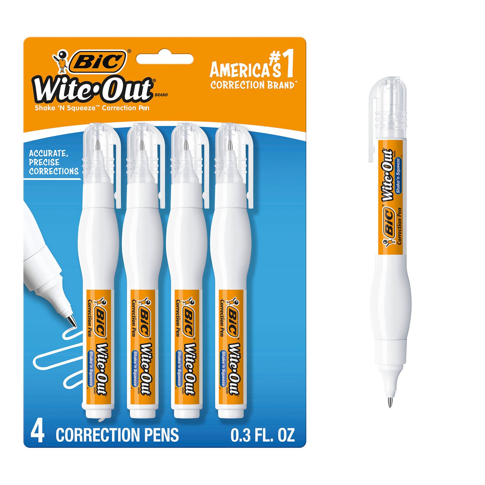 BIC Wite Out Brand Shake ‘n Squeeze Correction Pen, 4-Pack